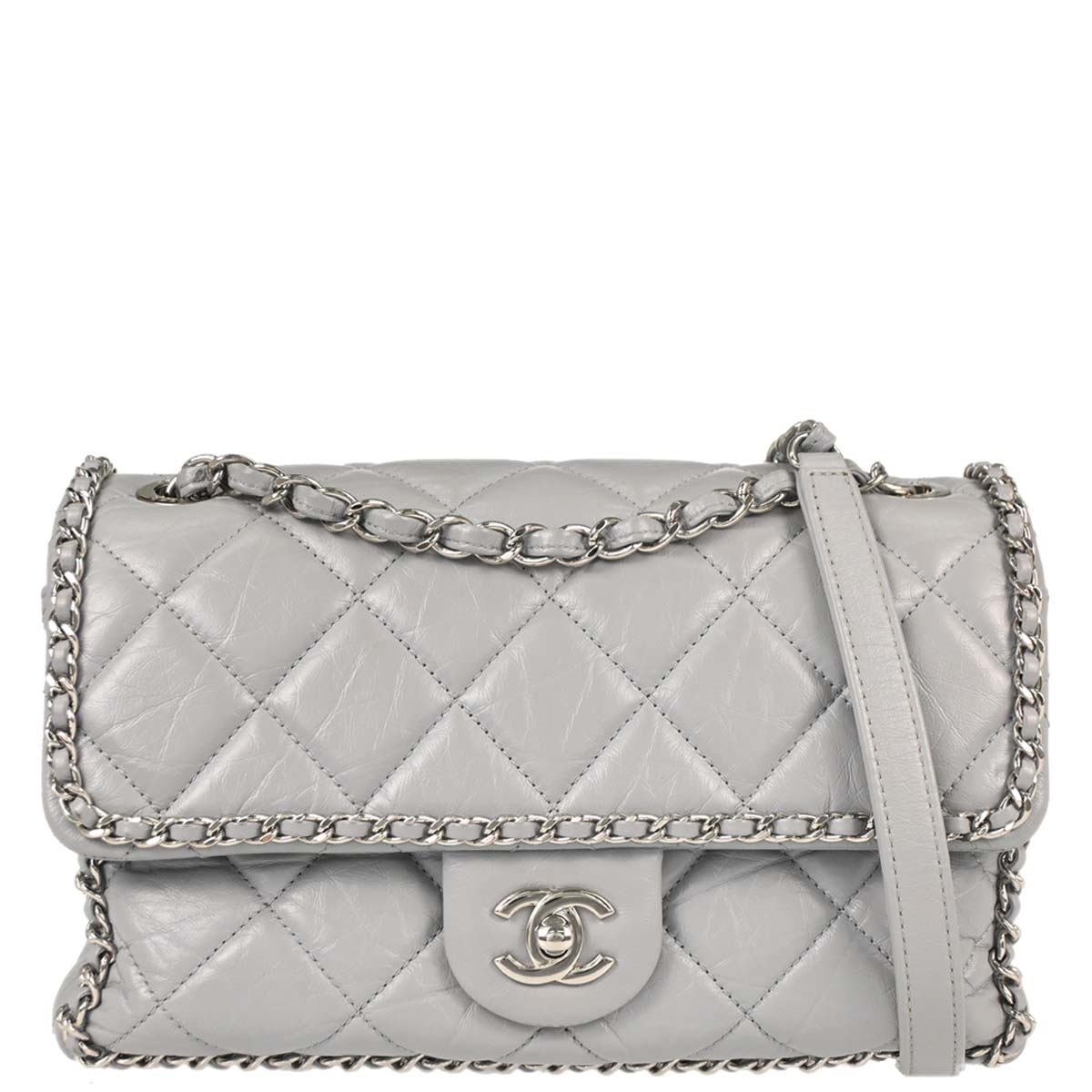 Chanel Gray Calfskin Around Chain Shoulder Bag
