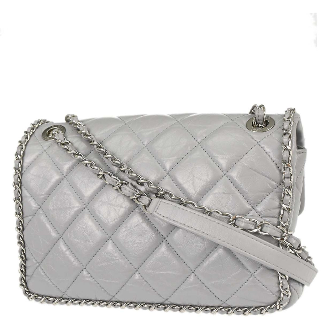 Chanel Gray Calfskin Around Chain Shoulder Bag