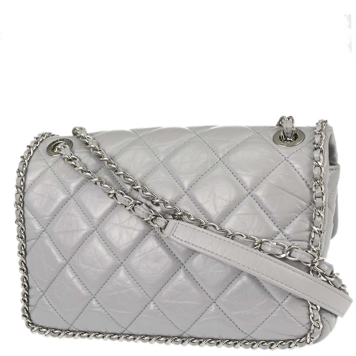 Chanel Gray Calfskin Around Chain Shoulder Bag