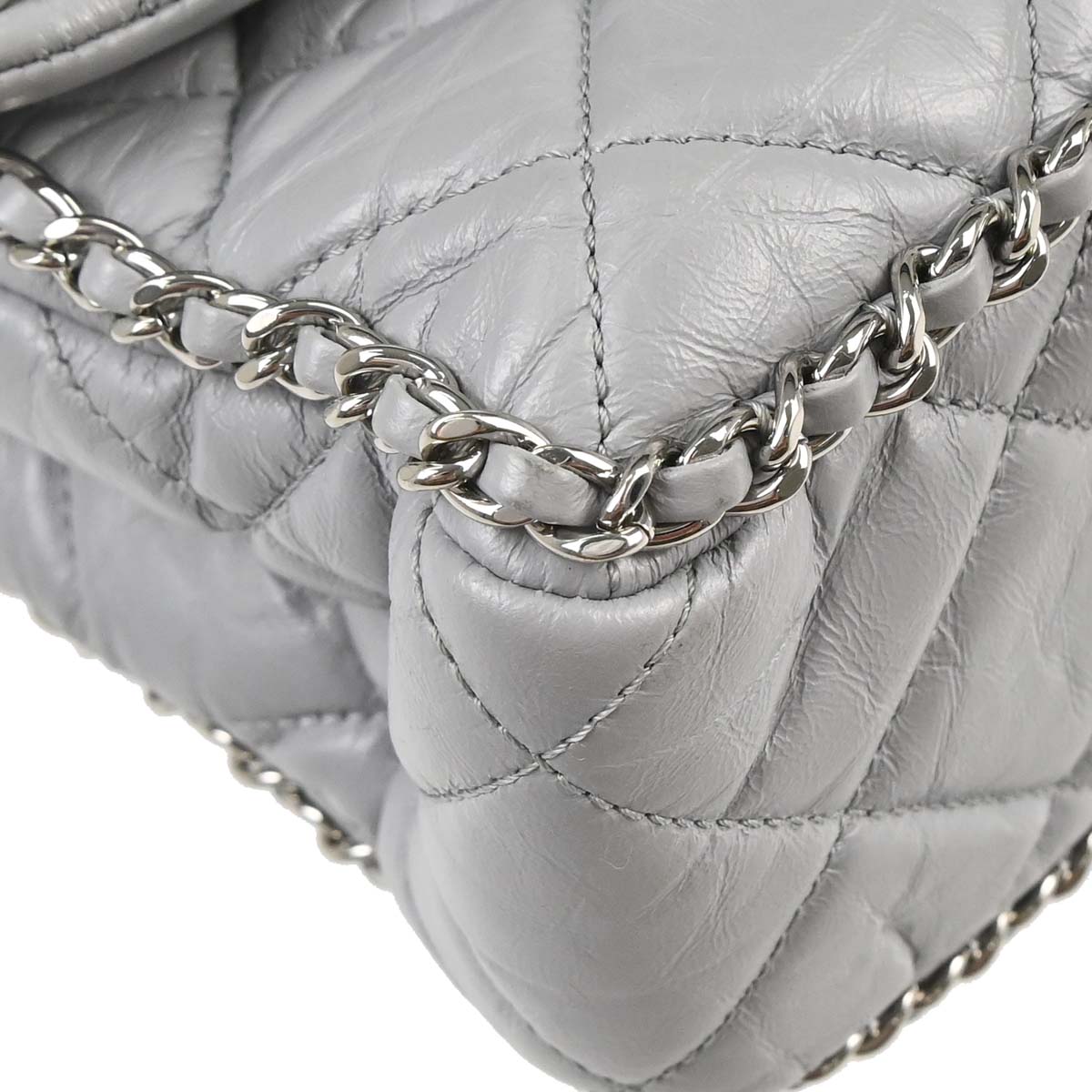 Chanel Gray Calfskin Around Chain Shoulder Bag