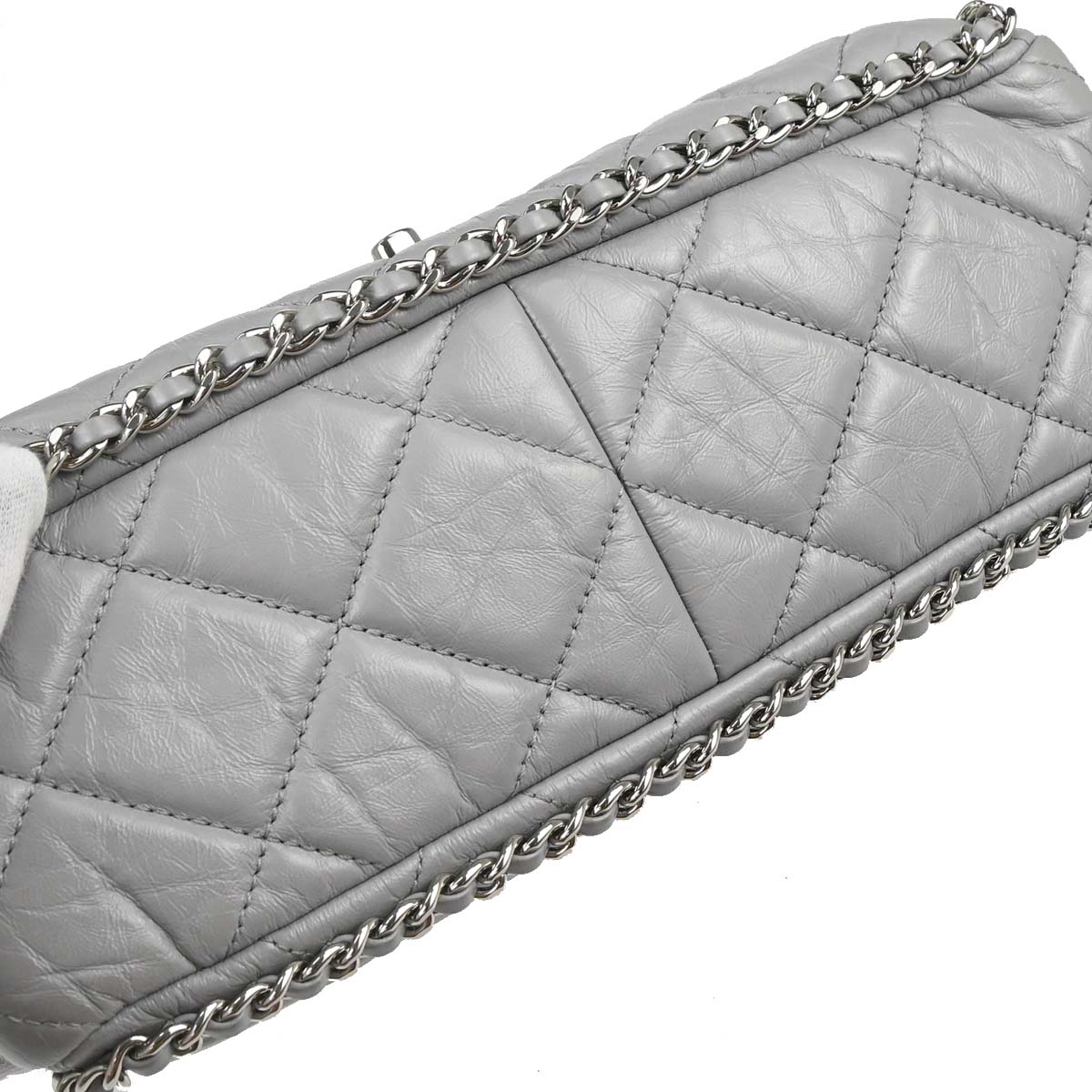 Chanel Gray Calfskin Around Chain Shoulder Bag