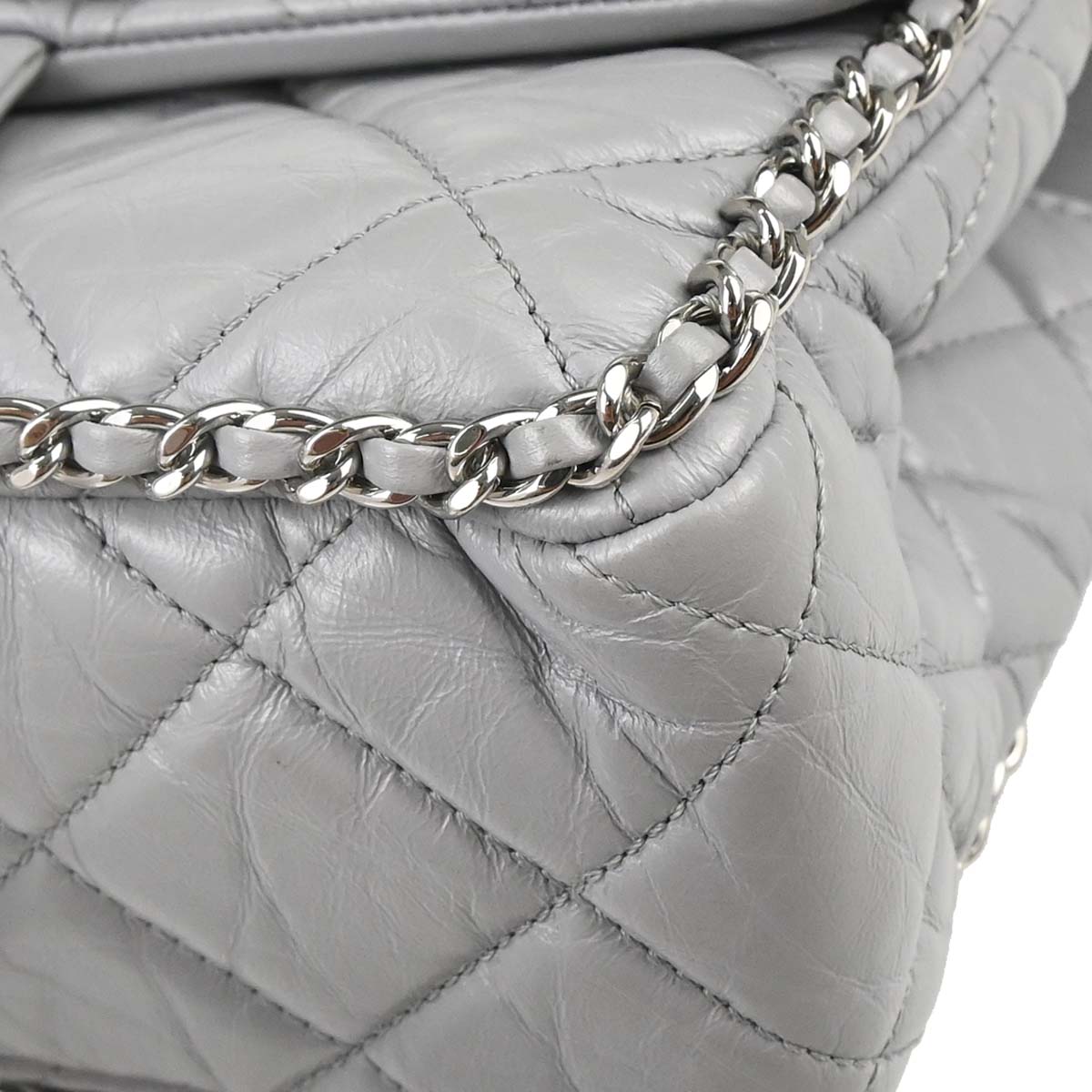 Chanel Gray Calfskin Around Chain Shoulder Bag