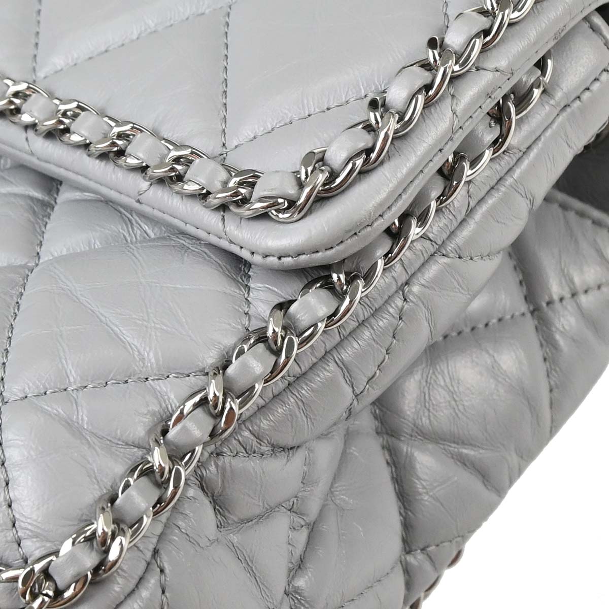 Chanel Gray Calfskin Around Chain Shoulder Bag