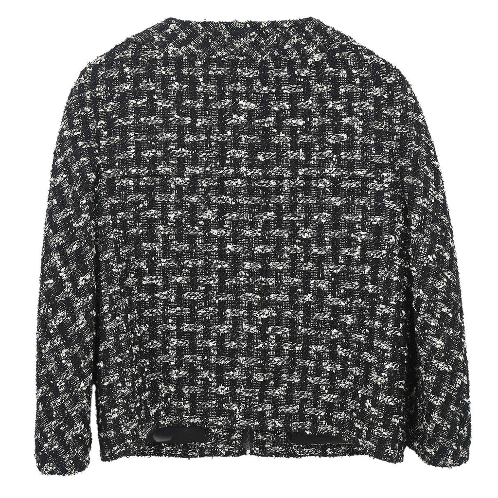 Chanel 2013-2014 Zip Up Collarless Tweed Jacket Black #34