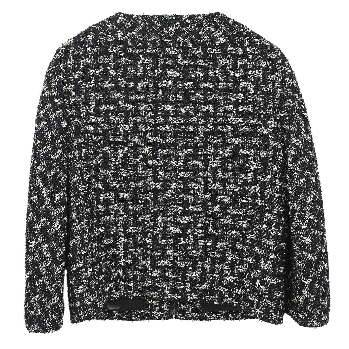 Chanel 2013-2014 Zip Up Collarless Tweed Jacket Black #34