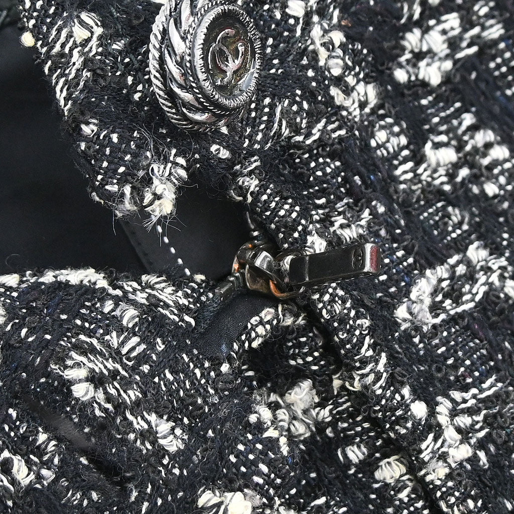 Chanel 2013-2014 Zip Up Collarless Tweed Jacket Black #34