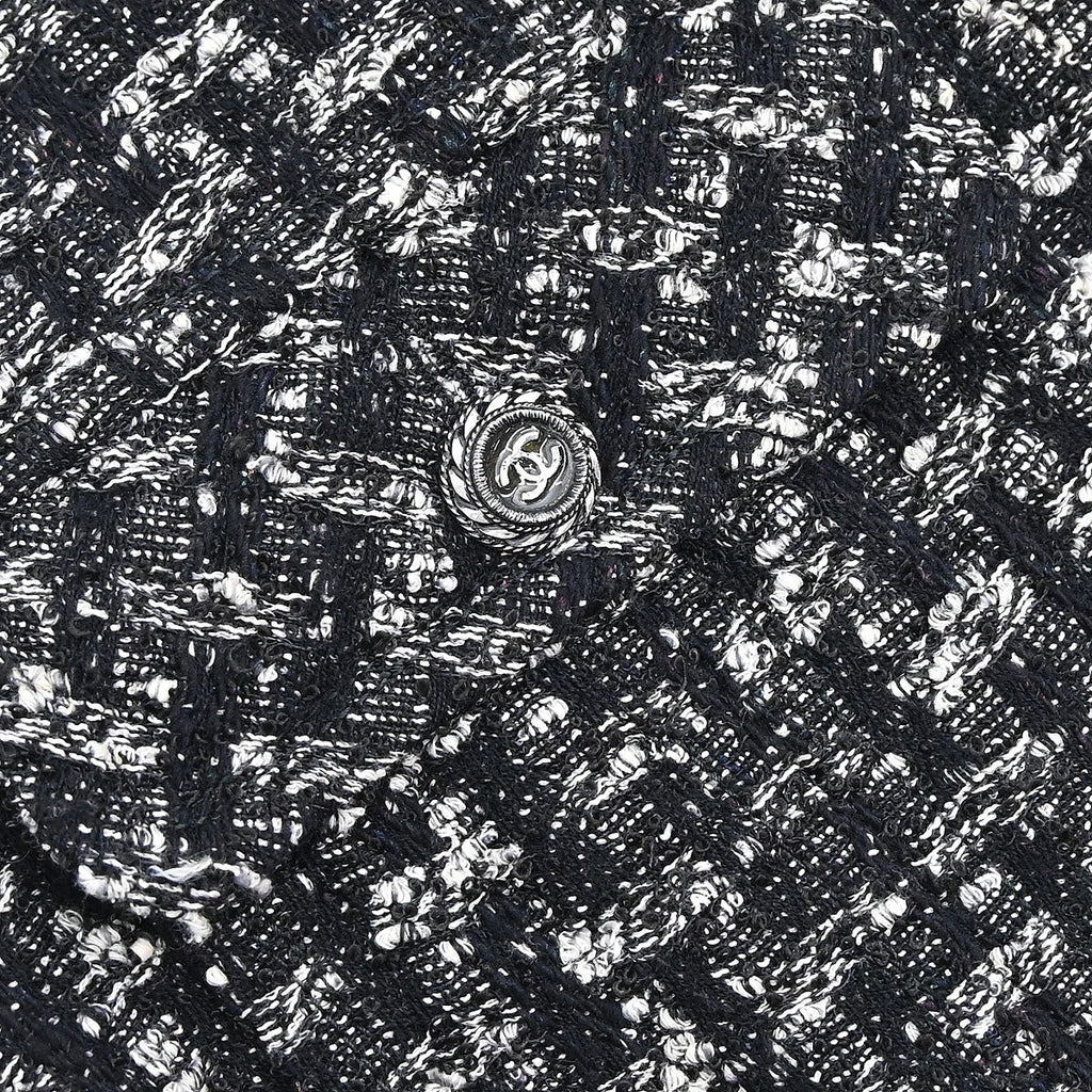 Chanel 2013-2014 Zip Up Collarless Tweed Jacket Black #34