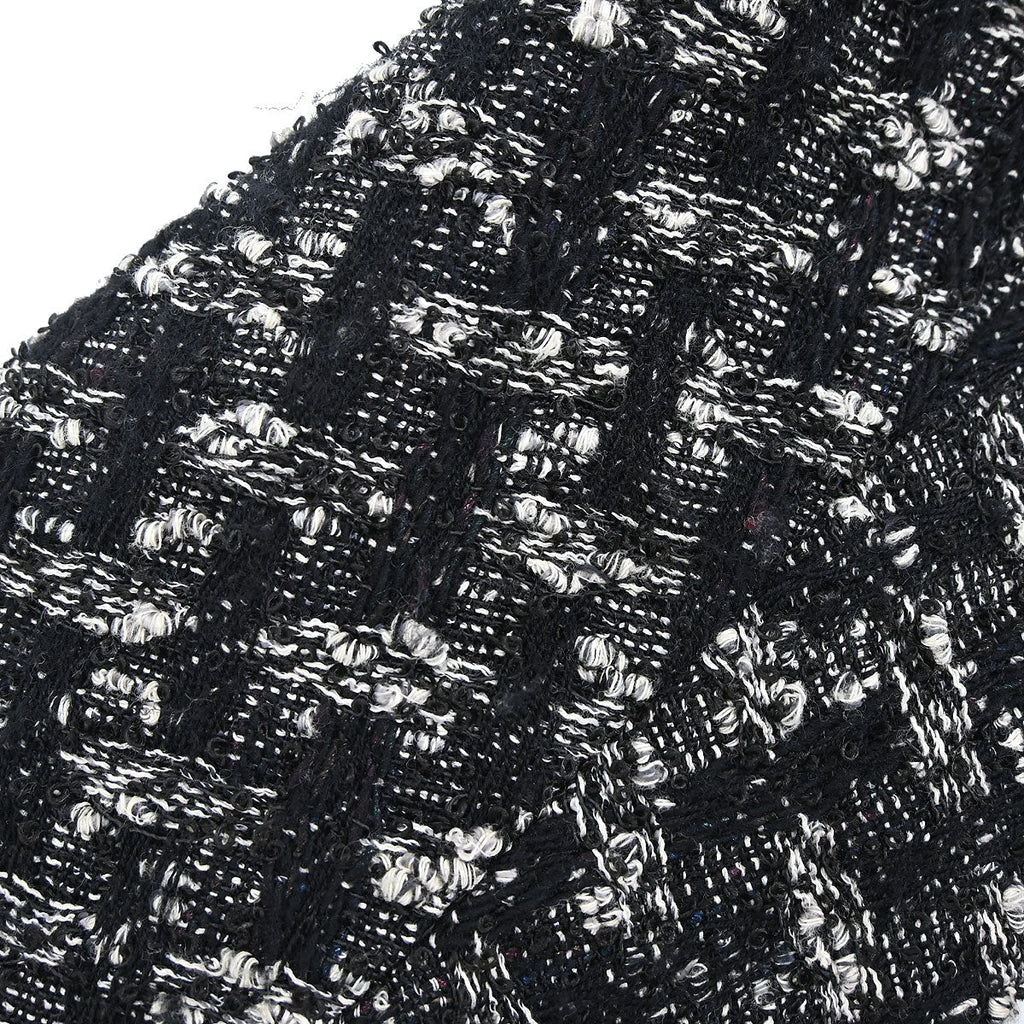 Chanel 2013-2014 Zip Up Collarless Tweed Jacket Black #34