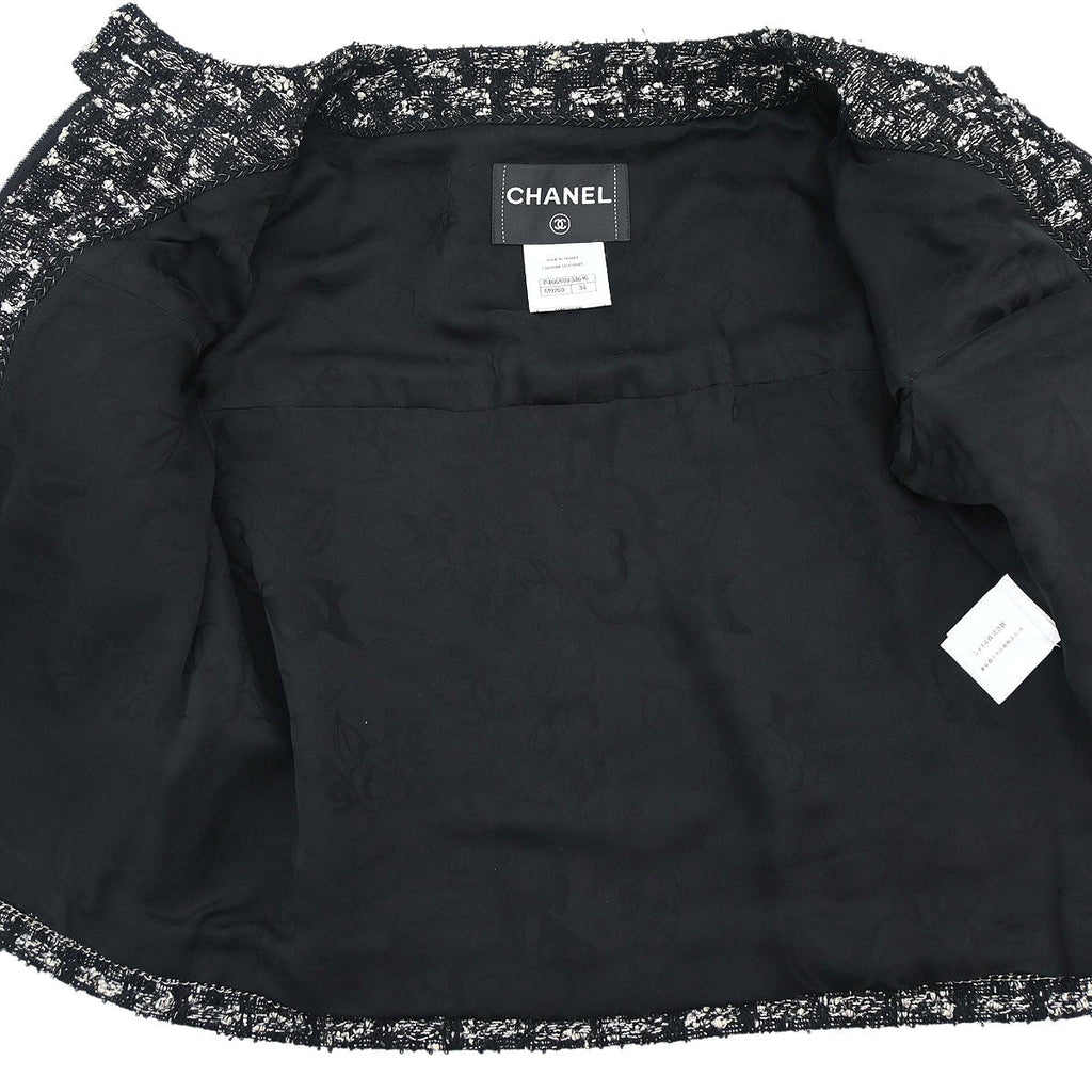 Chanel 2013-2014 Zip Up Collarless Tweed Jacket Black #34
