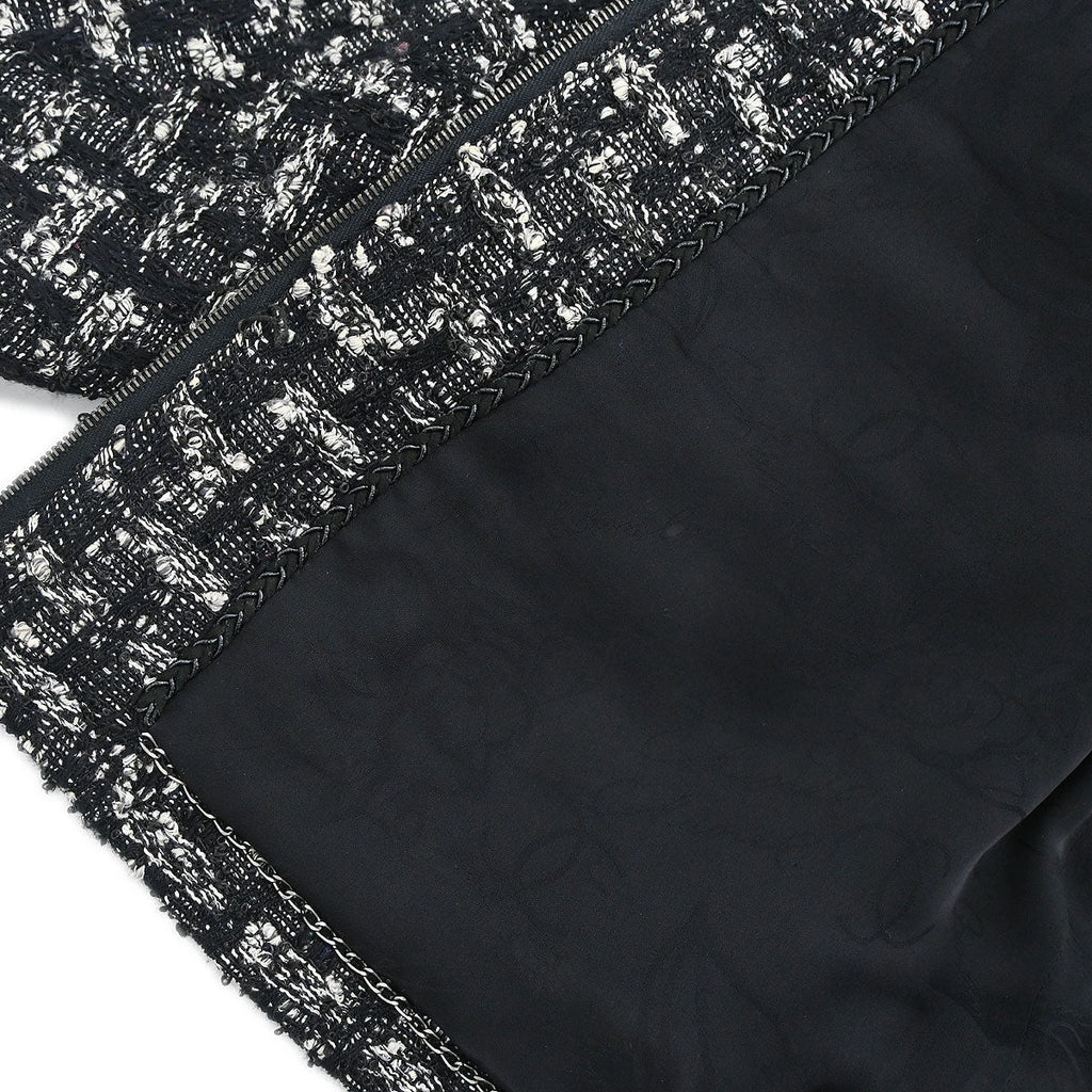 Chanel 2013-2014 Zip Up Collarless Tweed Jacket Black #34