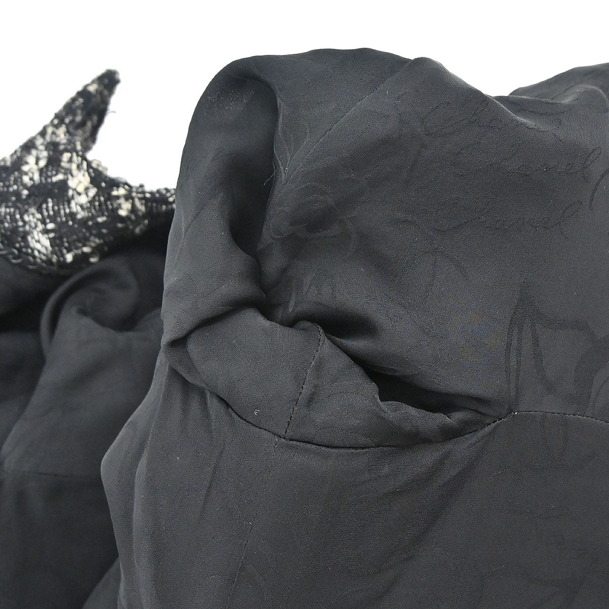 Chanel 2013-2014 Zip Up Collarless Tweed Jacket Black #34