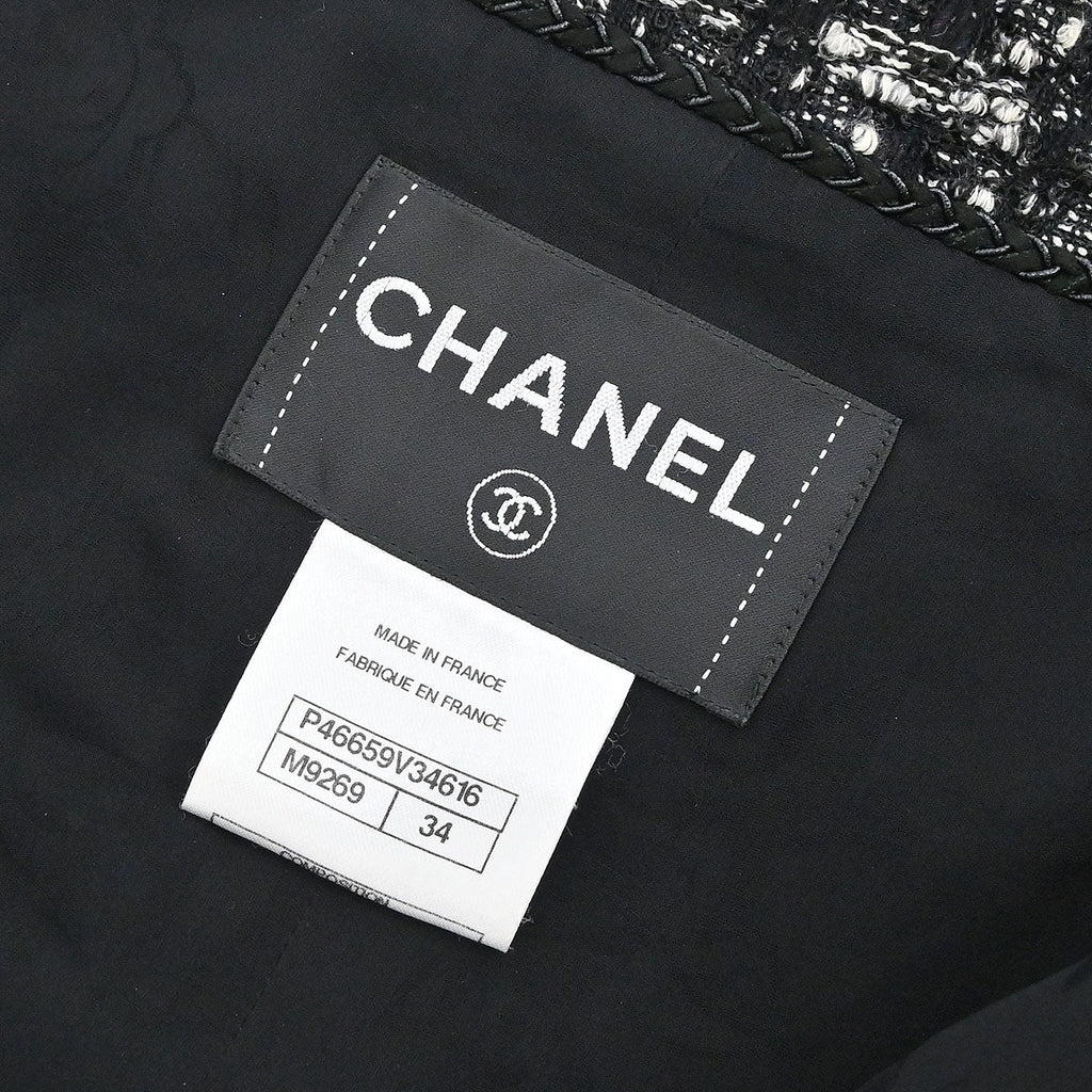 Chanel 2013-2014 Zip Up Collarless Tweed Jacket Black #34
