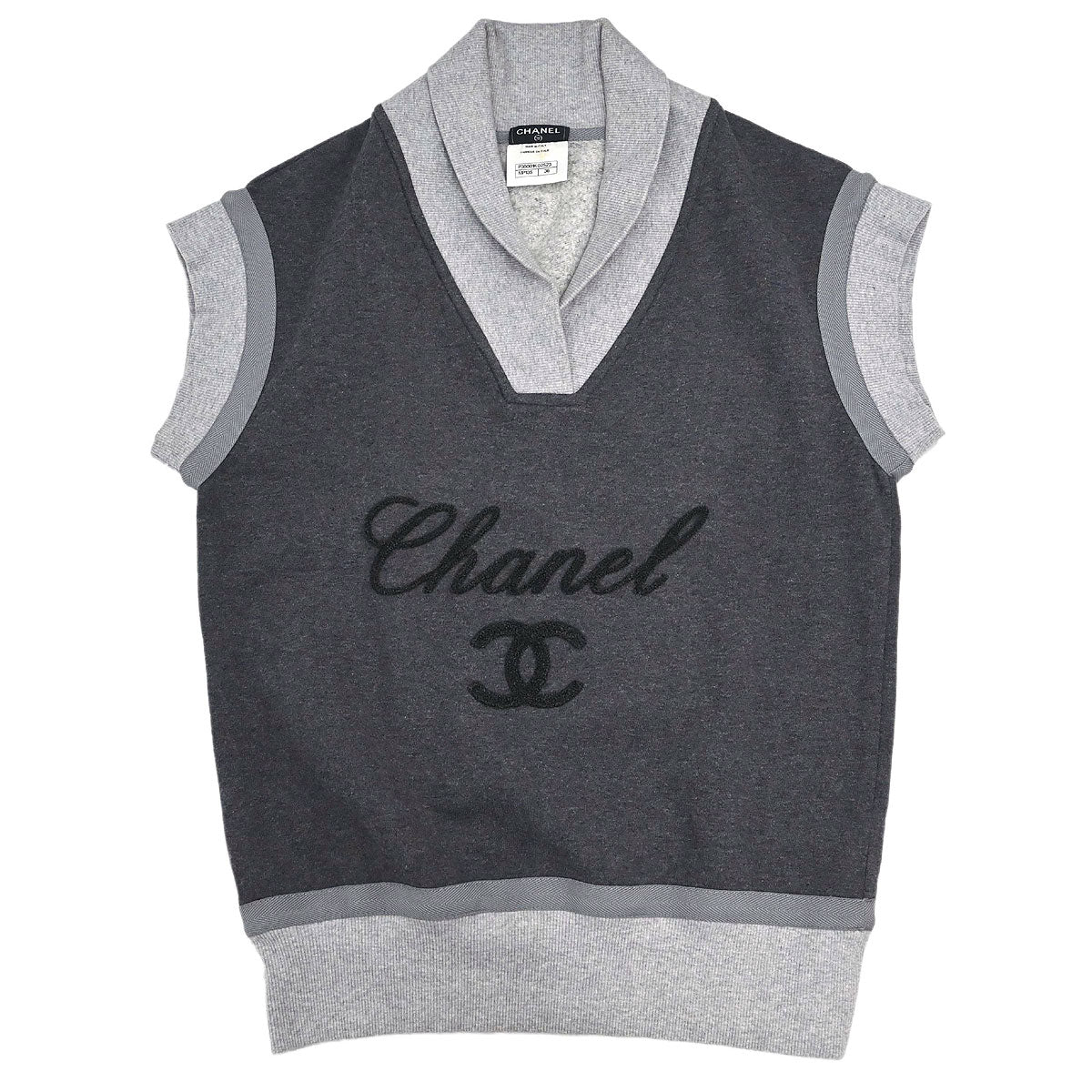Chanel 2010 Short Sleeve Sweater Top Gray #36