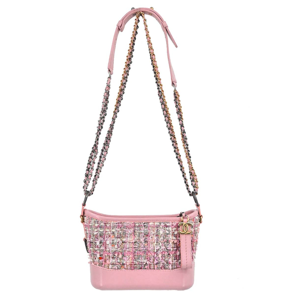 Chanel 2019 Pink Tweed Calfskin Small Gabrielle Shoulder Bag