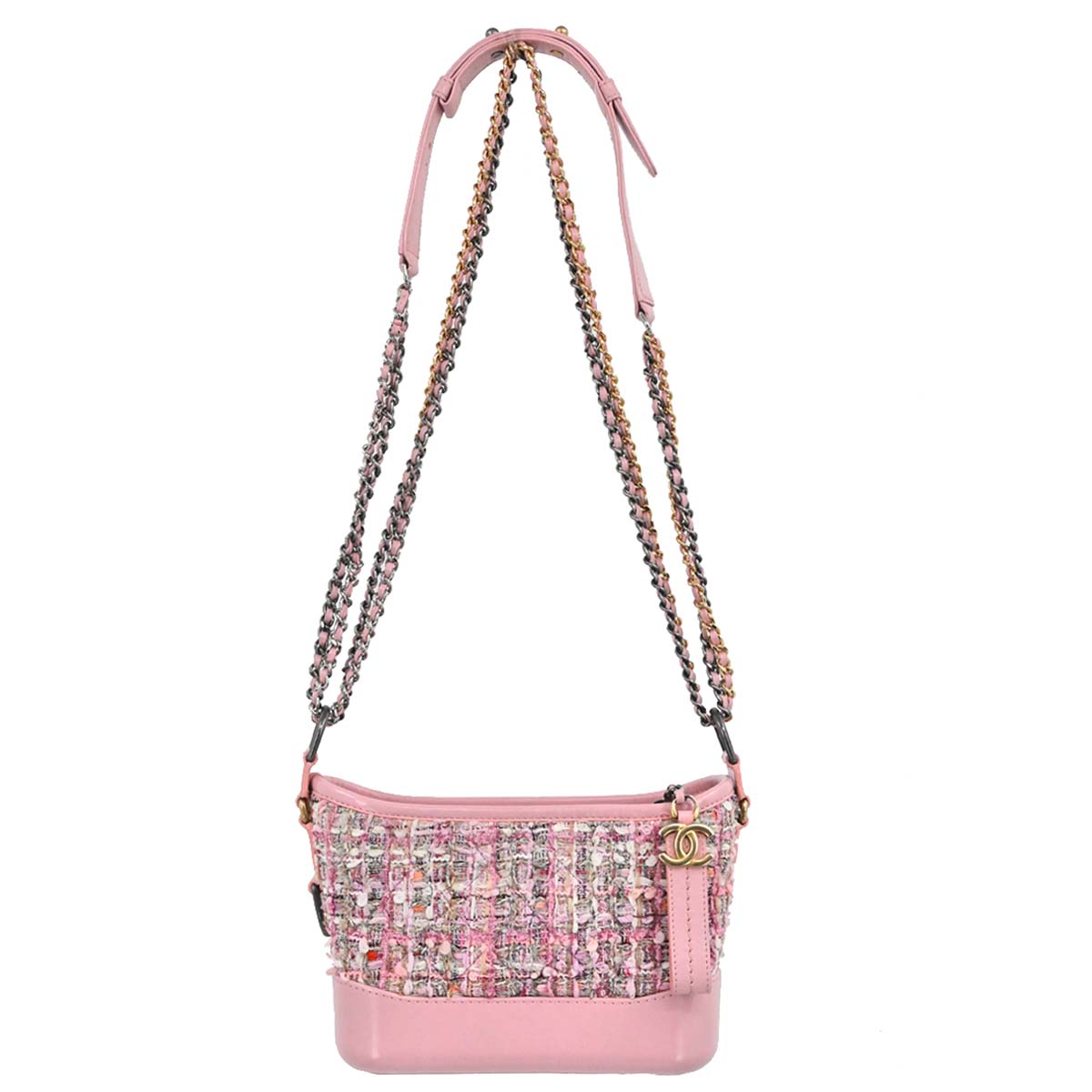 Chanel 2019 Pink Tweed Calfskin Small Gabrielle Shoulder Bag