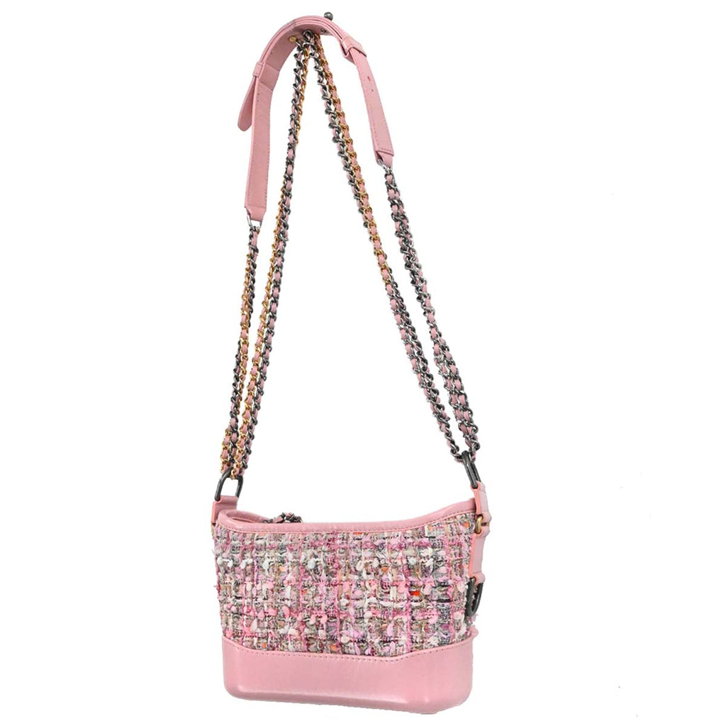 Chanel 2019 Pink Tweed Calfskin Small Gabrielle Shoulder Bag