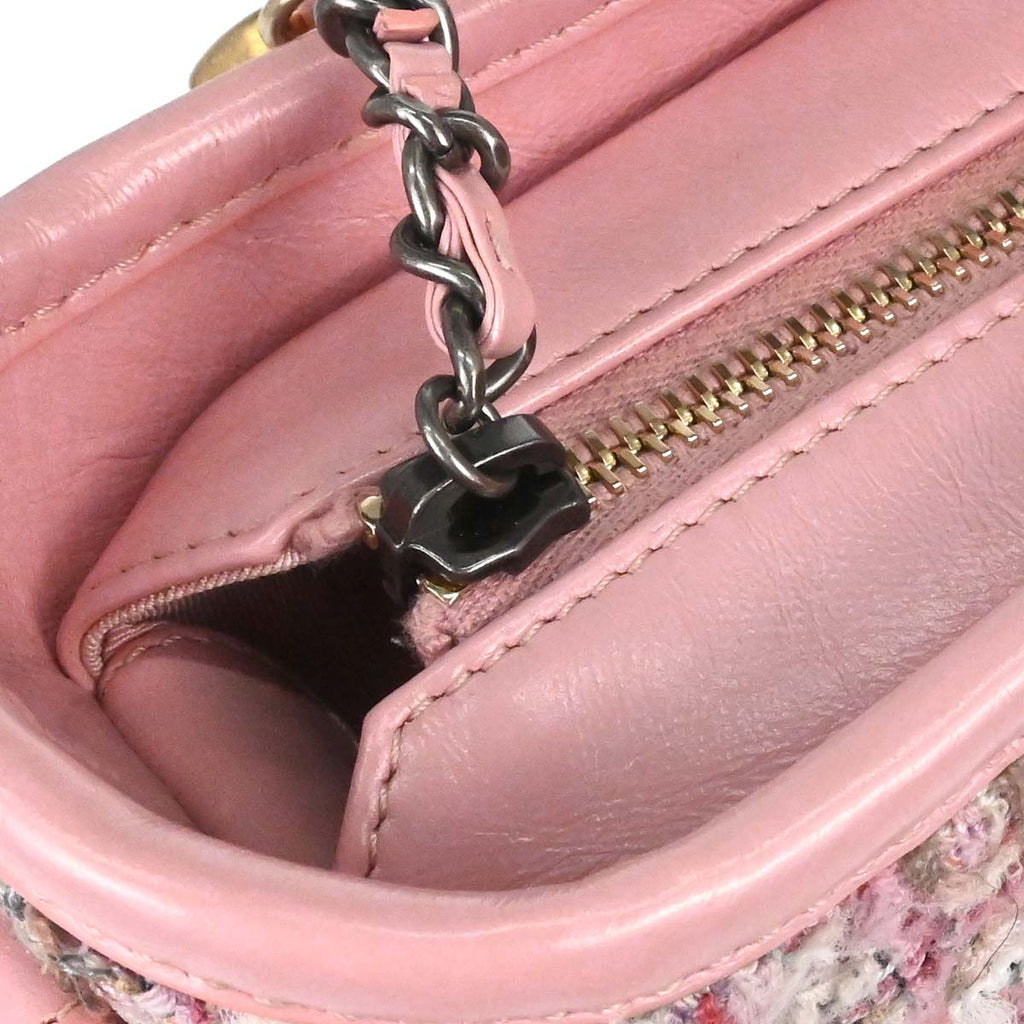 Chanel 2019 Pink Tweed Calfskin Small Gabrielle Shoulder Bag
