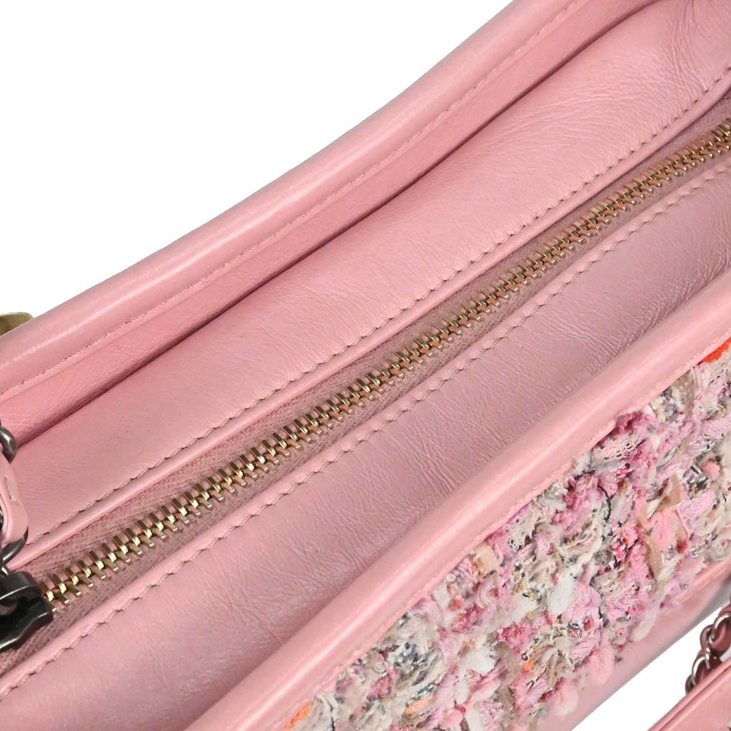 Chanel 2019 Pink Tweed Calfskin Small Gabrielle Shoulder Bag