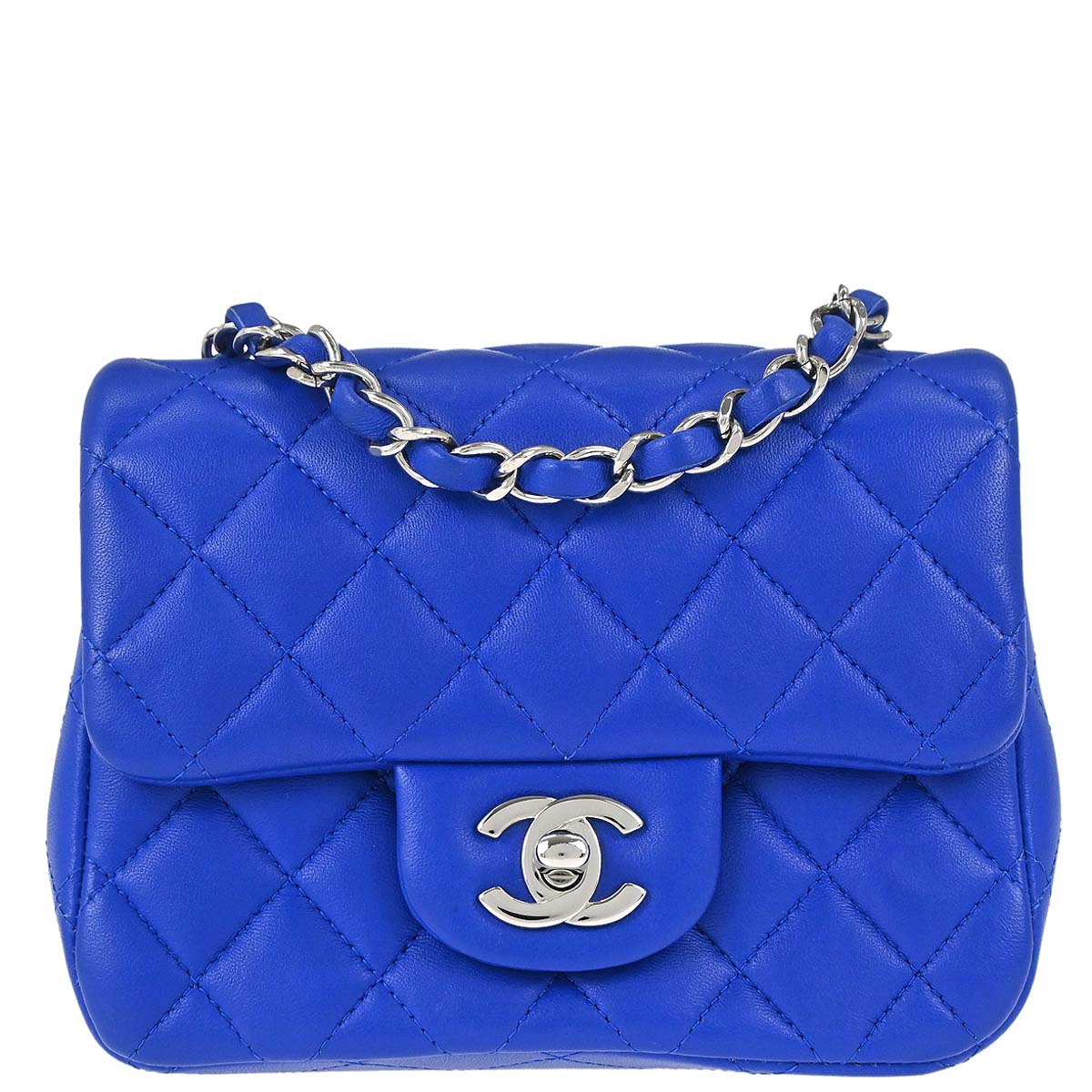 Chanel 2018-2019 Blue Lambskin Mini Classic Square Flap Shoulder Bag 17