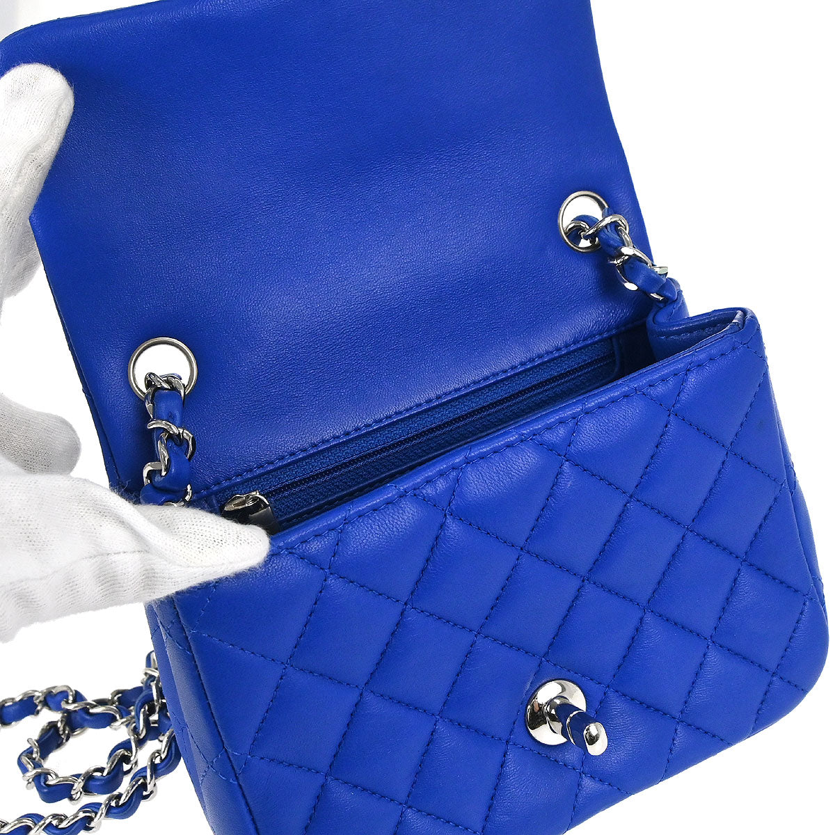 Chanel 2018-2019 Blue Lambskin Mini Classic Square Flap Shoulder Bag 17