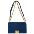 Boy Chanel Blue Velvet Medium Double Chain Shoulder Bag