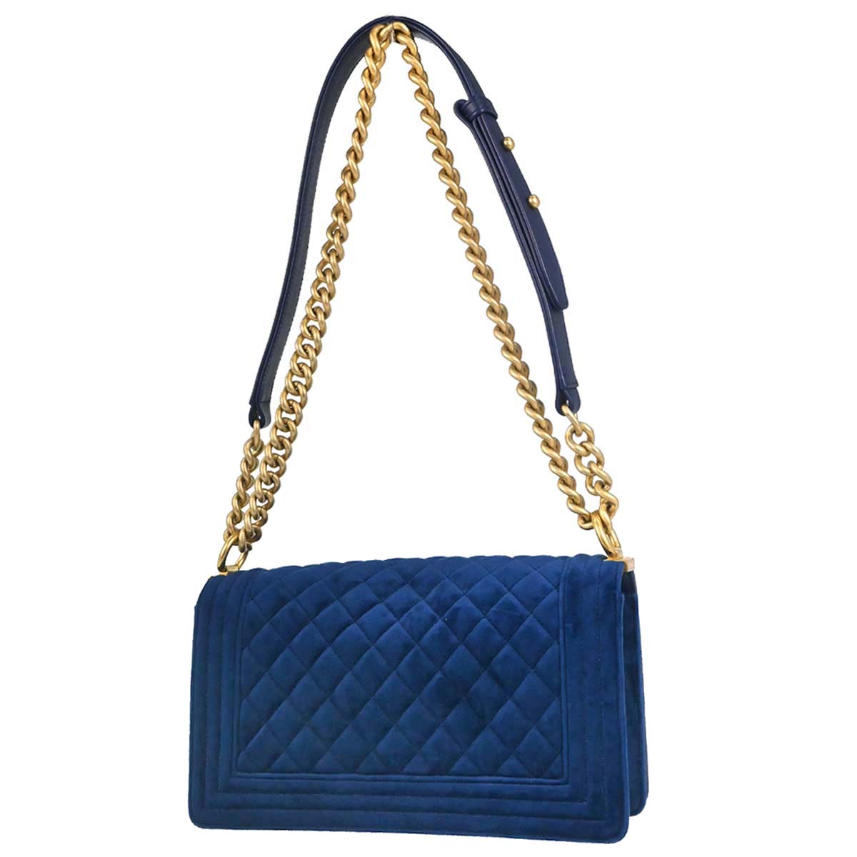 Boy Chanel Blue Velvet Medium Double Chain Shoulder Bag