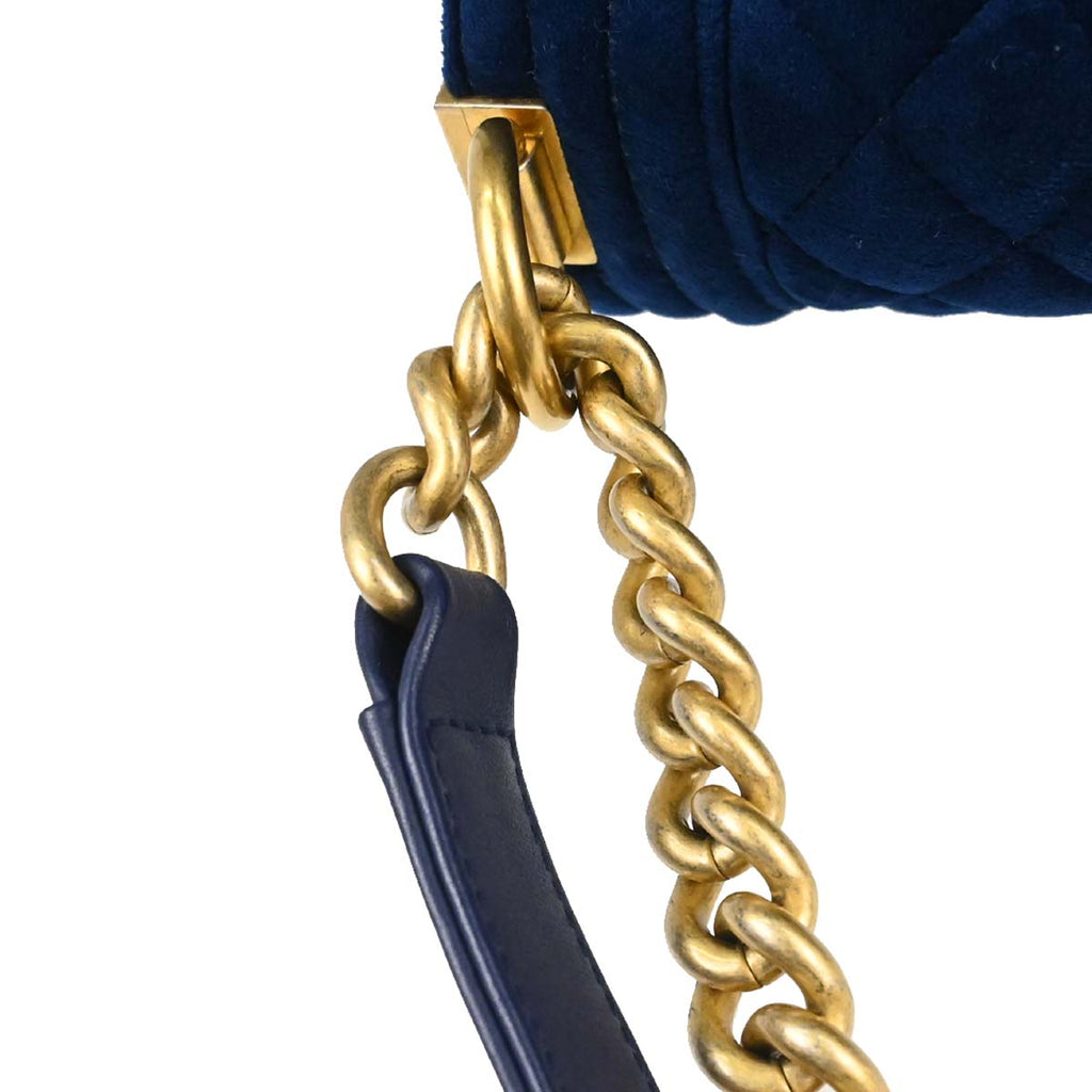 Boy Chanel Blue Velvet Medium Double Chain Shoulder Bag