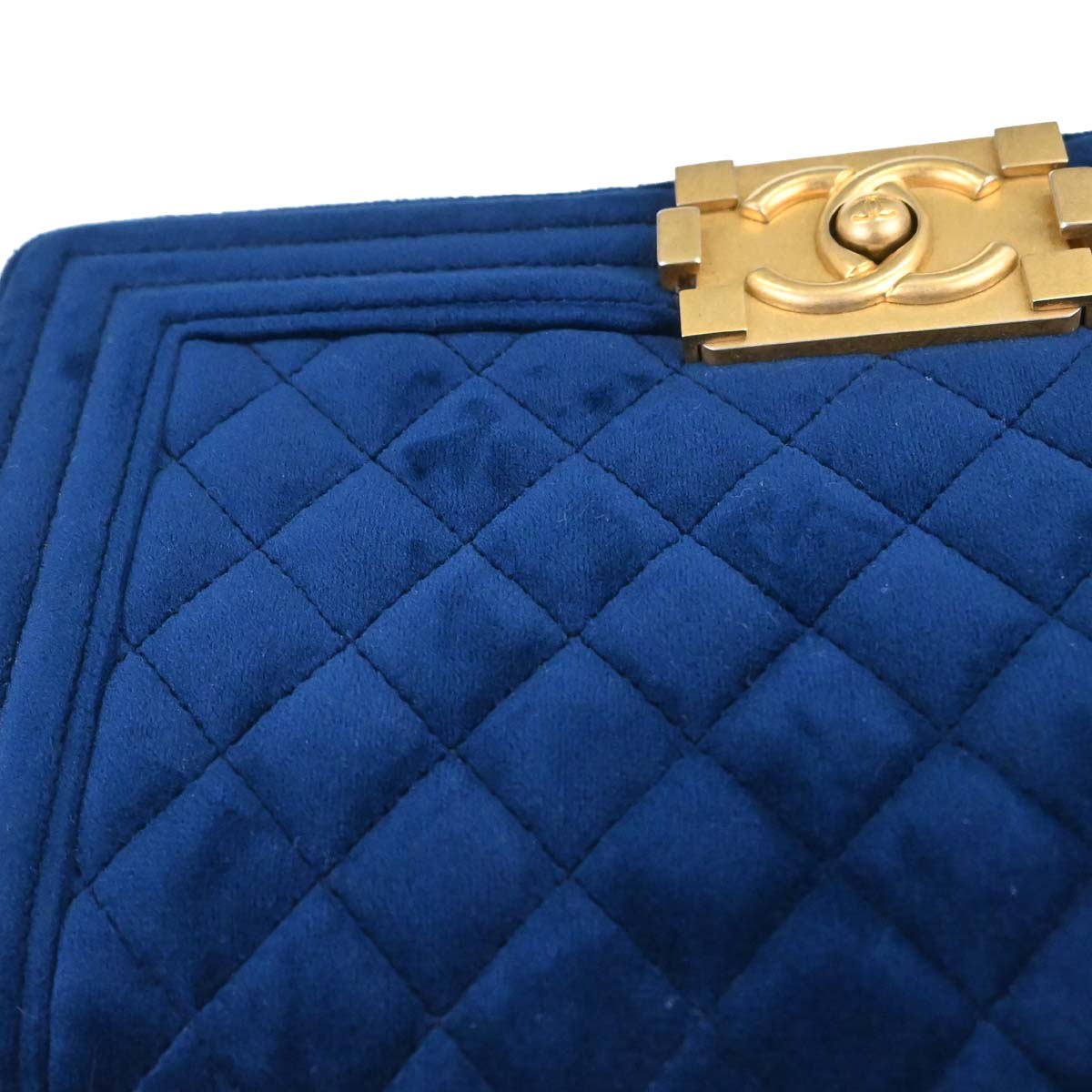 Boy Chanel Blue Velvet Medium Double Chain Shoulder Bag