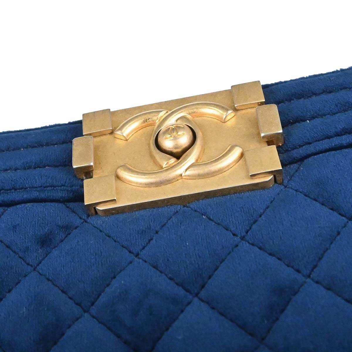 Boy Chanel Blue Velvet Medium Double Chain Shoulder Bag