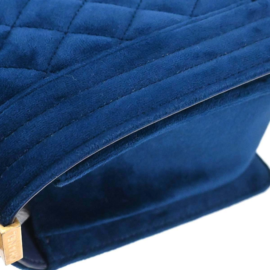 Boy Chanel Blue Velvet Medium Double Chain Shoulder Bag