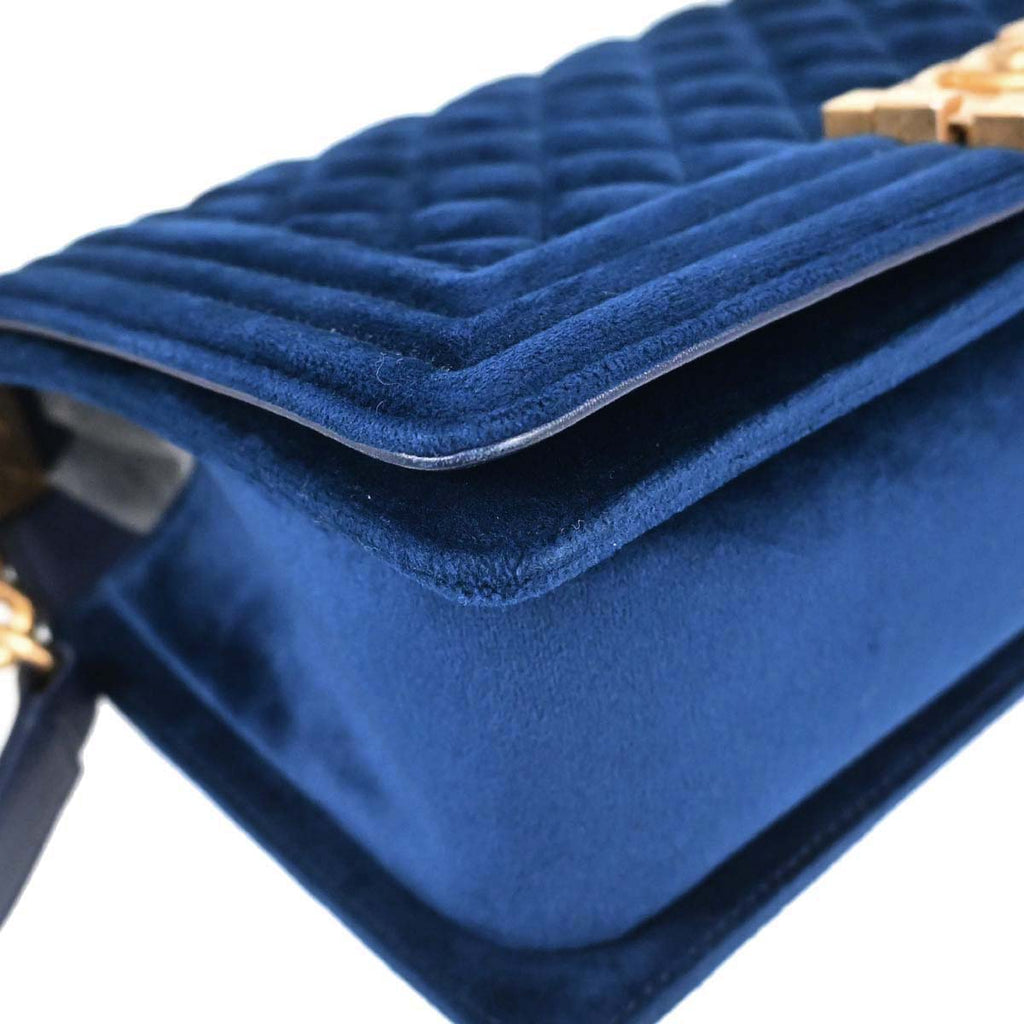 Boy Chanel Blue Velvet Medium Double Chain Shoulder Bag