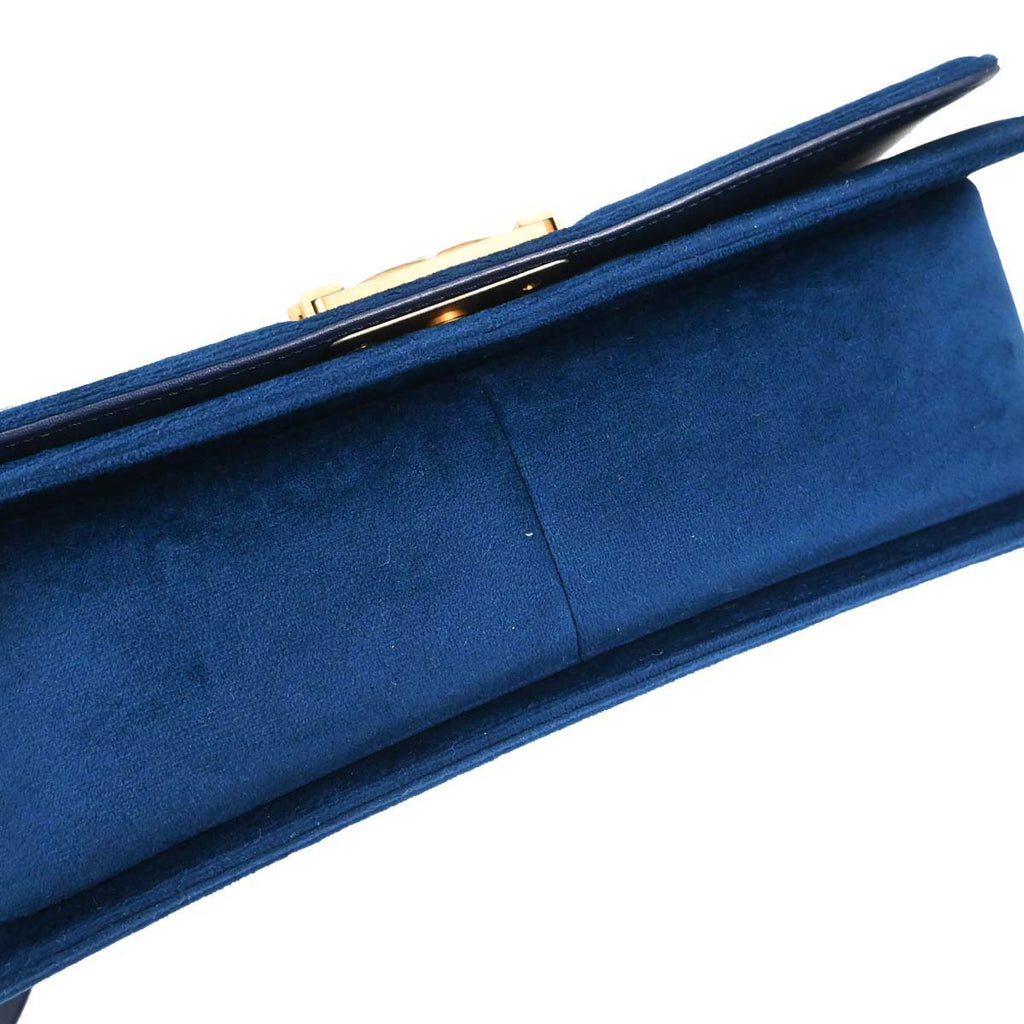 Boy Chanel Blue Velvet Medium Double Chain Shoulder Bag