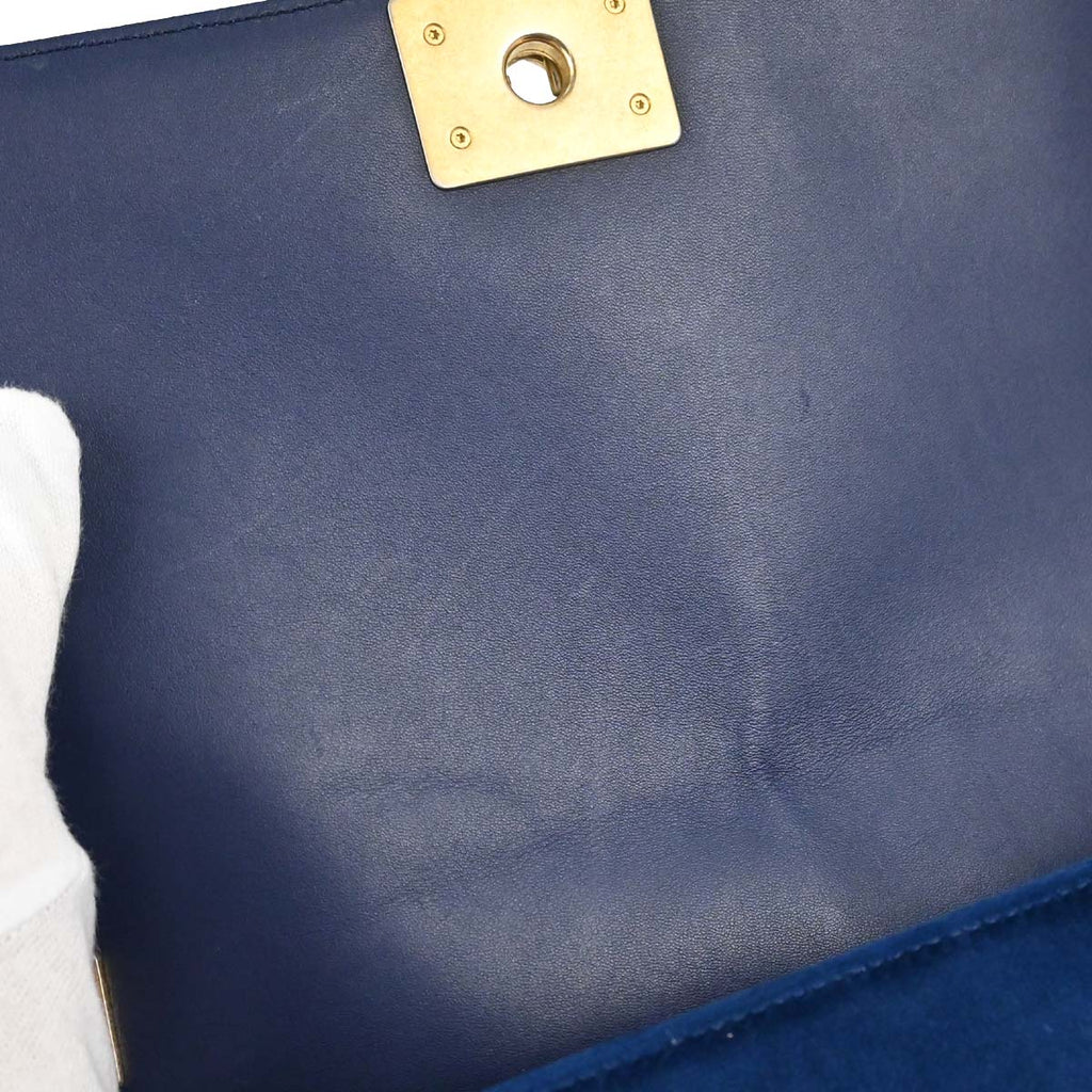 Boy Chanel Blue Velvet Medium Double Chain Shoulder Bag