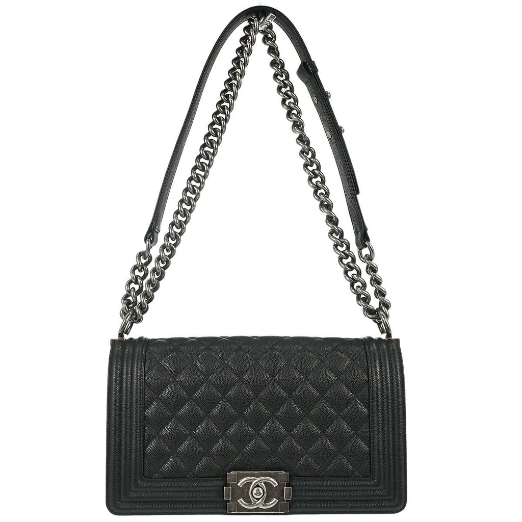 Boy Chanel Black Caviar Skin Medium Chain Shoulder Bag