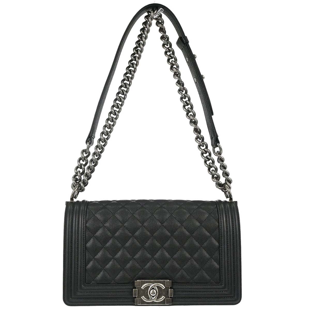 Boy Chanel Black Caviar Skin Medium Chain Shoulder Bag