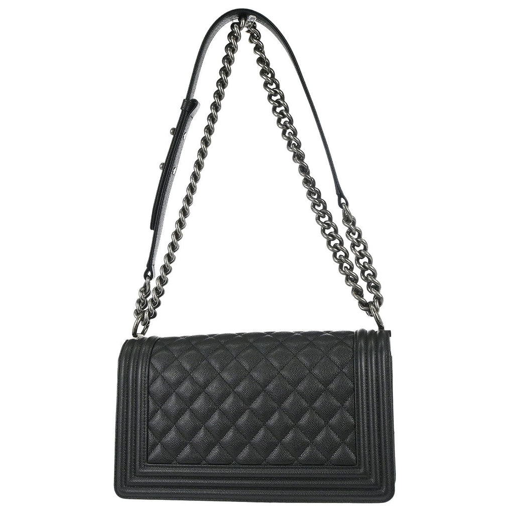 Boy Chanel Black Caviar Skin Medium Chain Shoulder Bag
