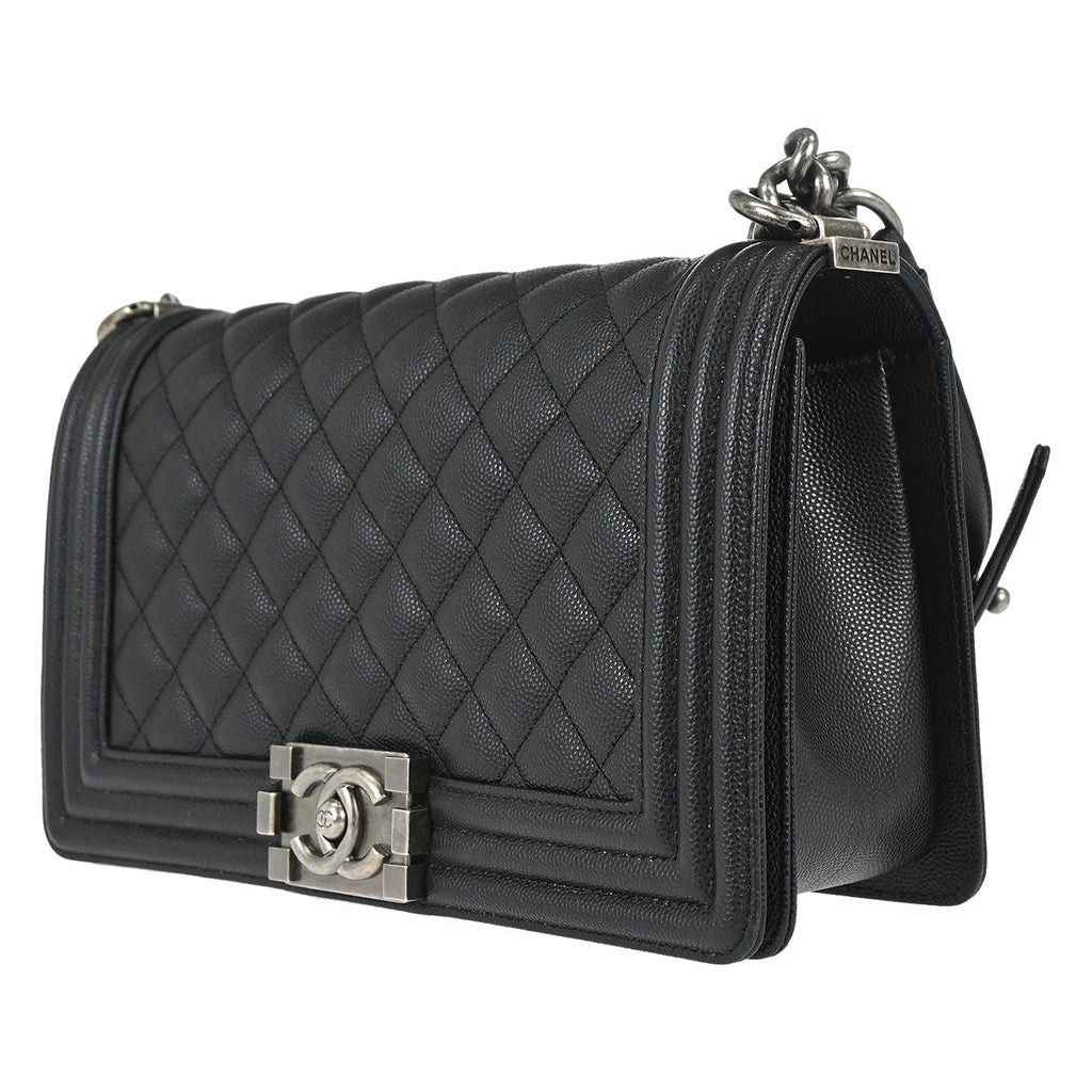 Boy Chanel Black Caviar Skin Medium Chain Shoulder Bag