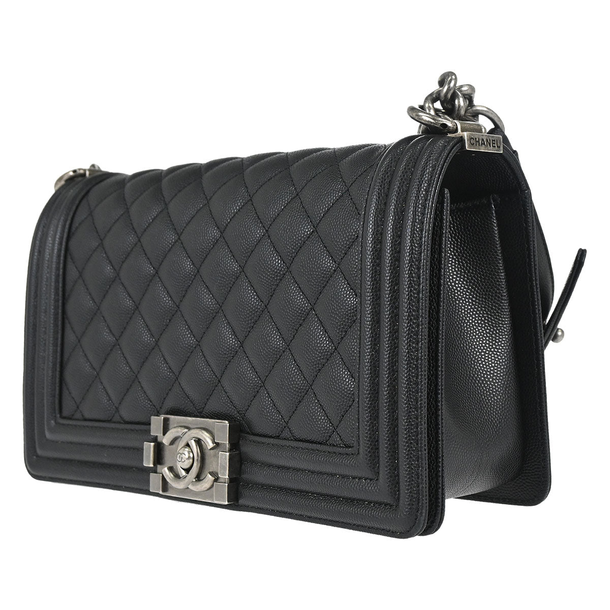 Boy Chanel Black Caviar Skin Medium Chain Shoulder Bag
