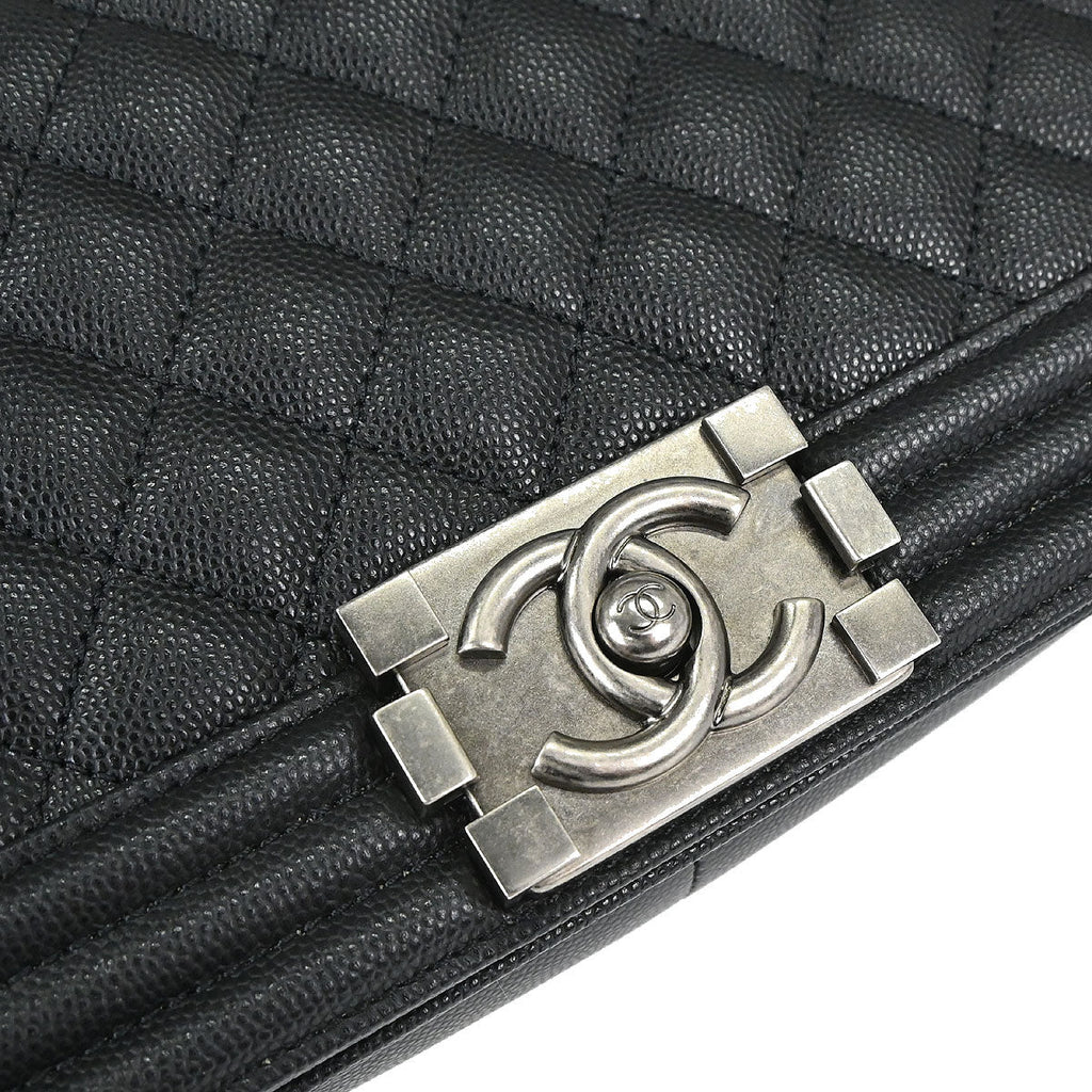 Boy Chanel Black Caviar Skin Medium Chain Shoulder Bag