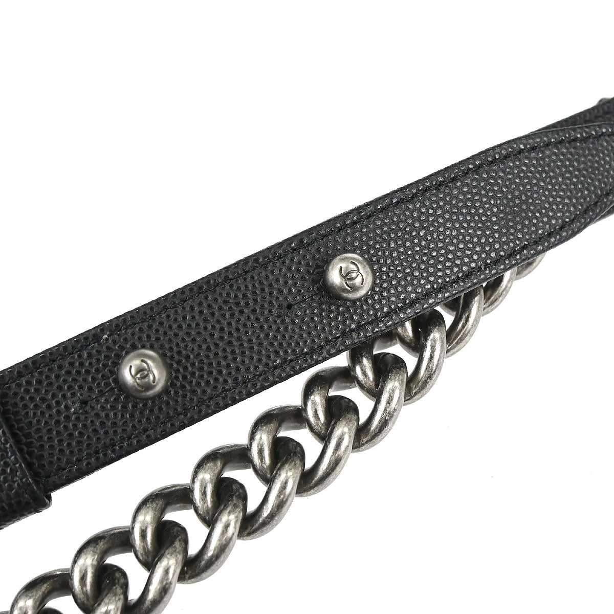Boy Chanel Black Caviar Skin Medium Chain Shoulder Bag