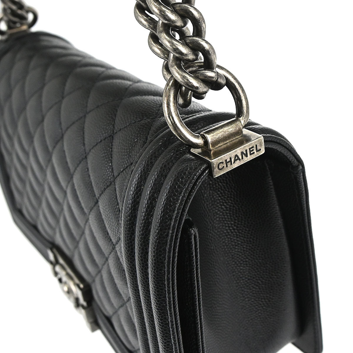 Boy Chanel Black Caviar Skin Medium Chain Shoulder Bag