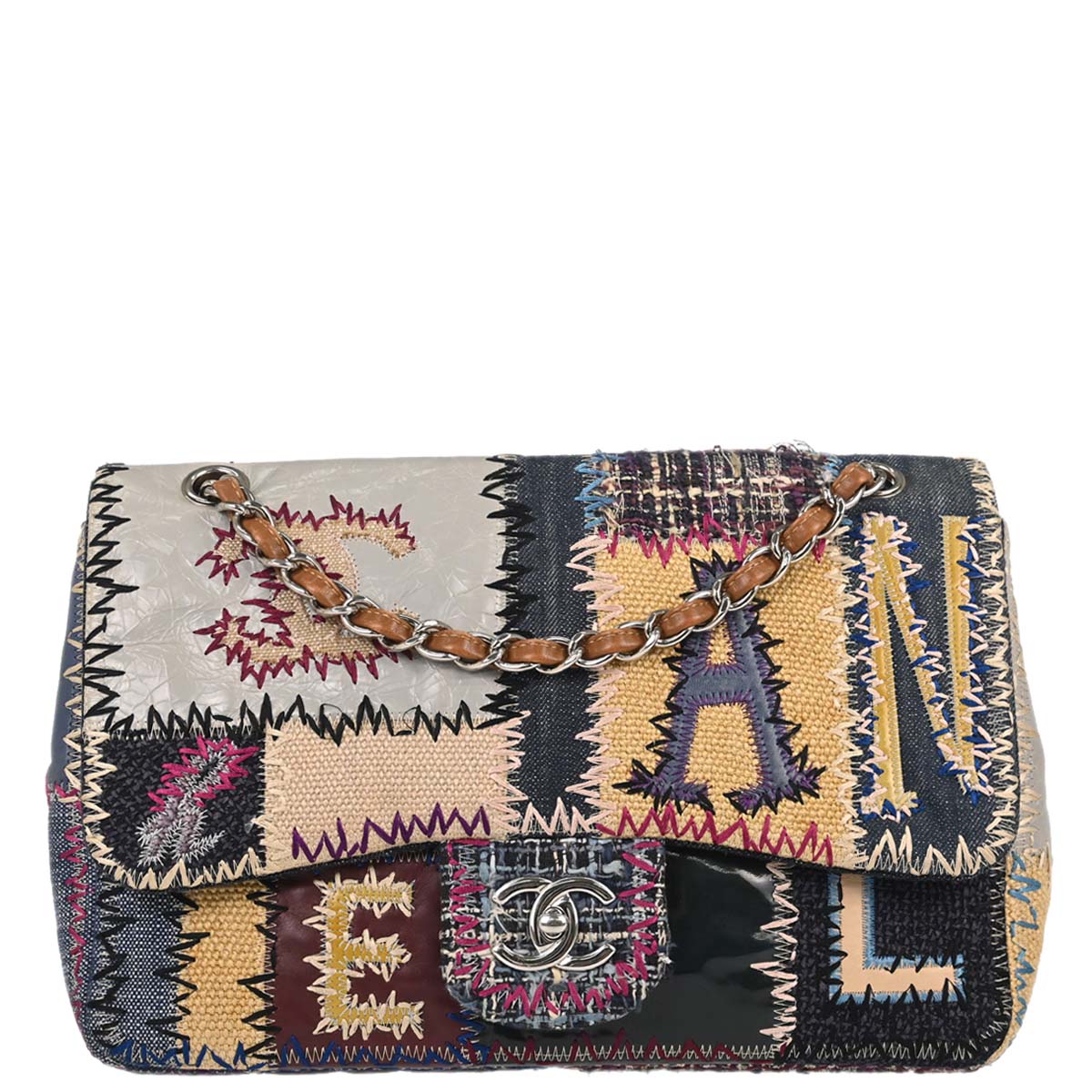 Chanel 2012 Beige Tweed Patchwork Jumbo Shoulder Bag