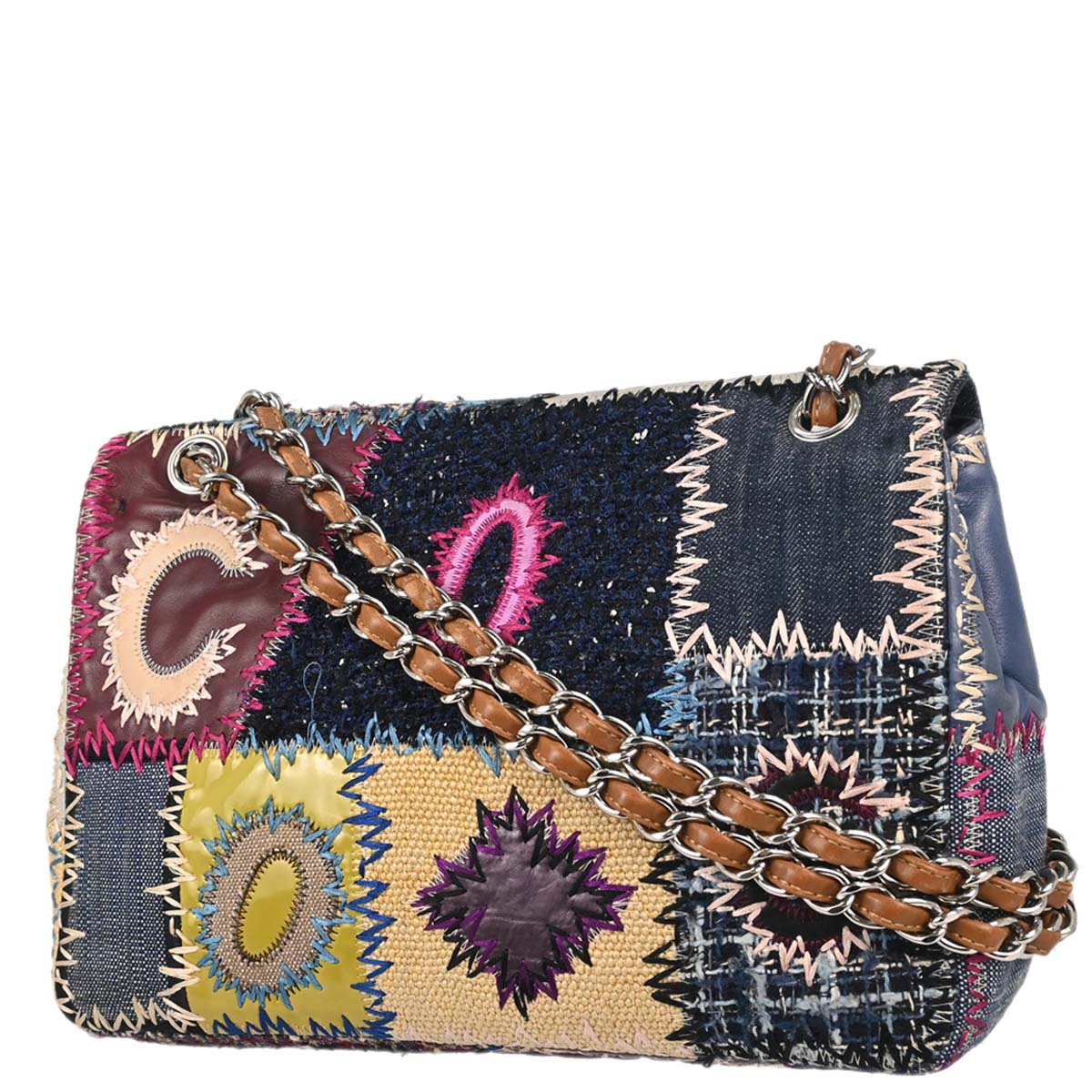 Chanel 2012 Beige Tweed Patchwork Jumbo Shoulder Bag