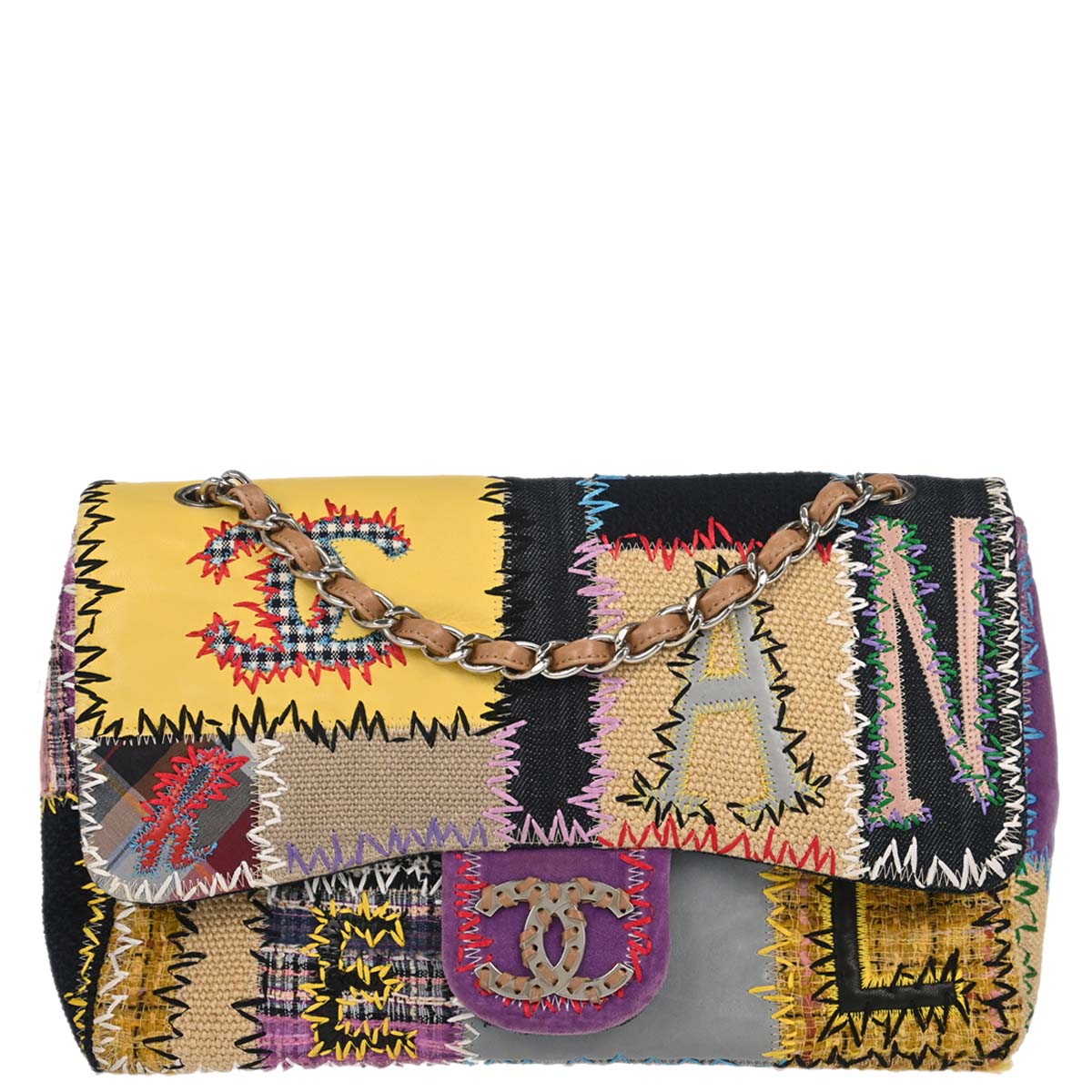 Chanel Beige Tweed Patchwork Jumbo Shoulder Bag