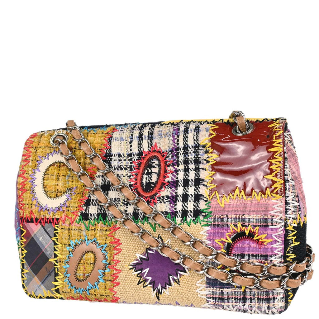 Chanel Beige Tweed Patchwork Jumbo Shoulder Bag