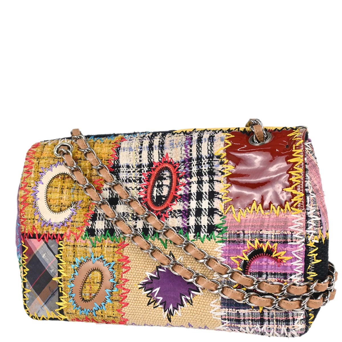 Chanel Beige Tweed Patchwork Jumbo Shoulder Bag