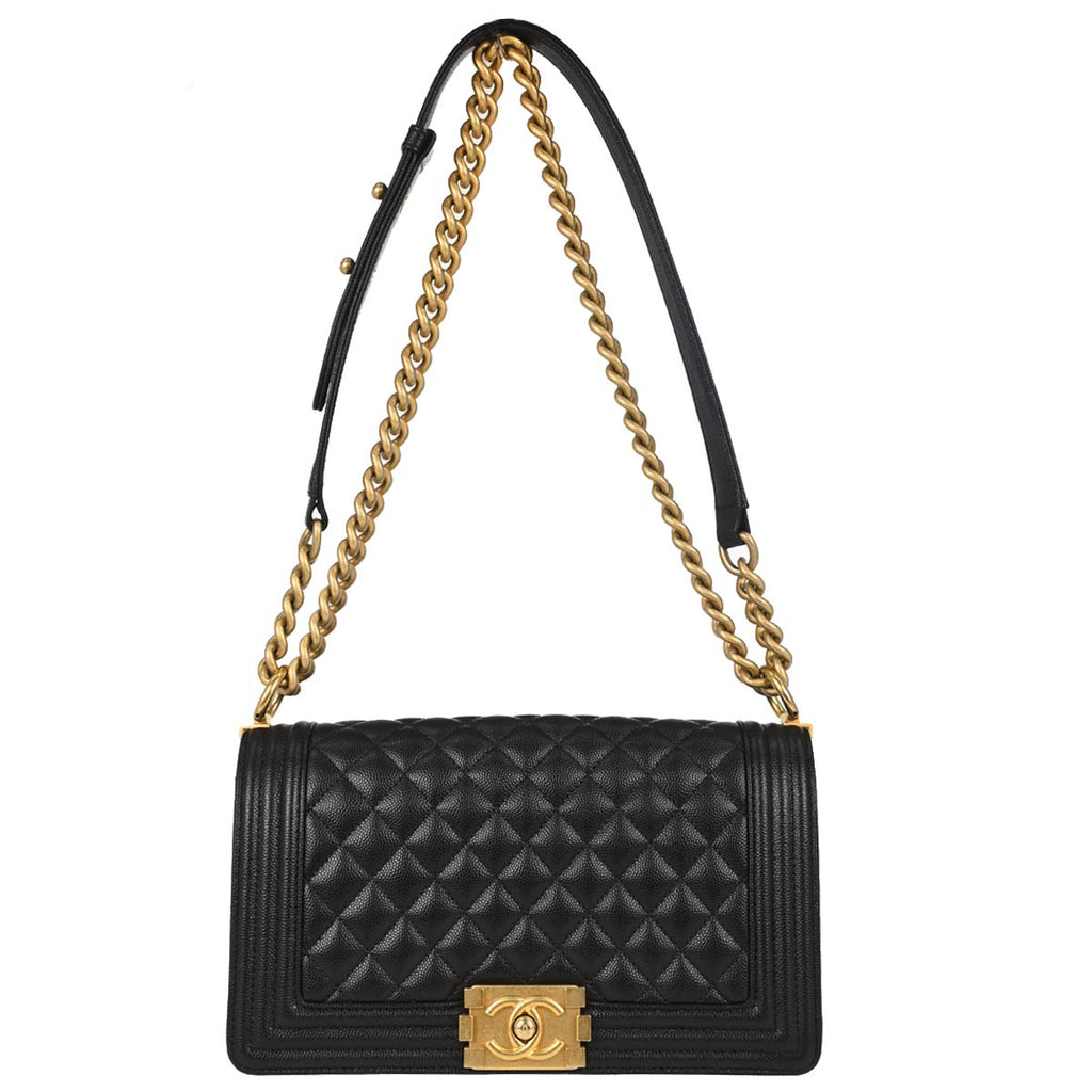 Boy Chanel Black Caviar Skin Medium Chain Shoulder Bag