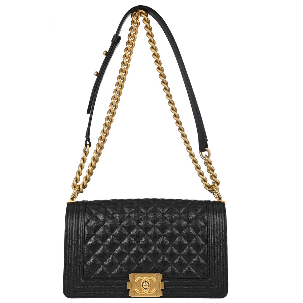 Boy Chanel Black Caviar Skin Medium Chain Shoulder Bag