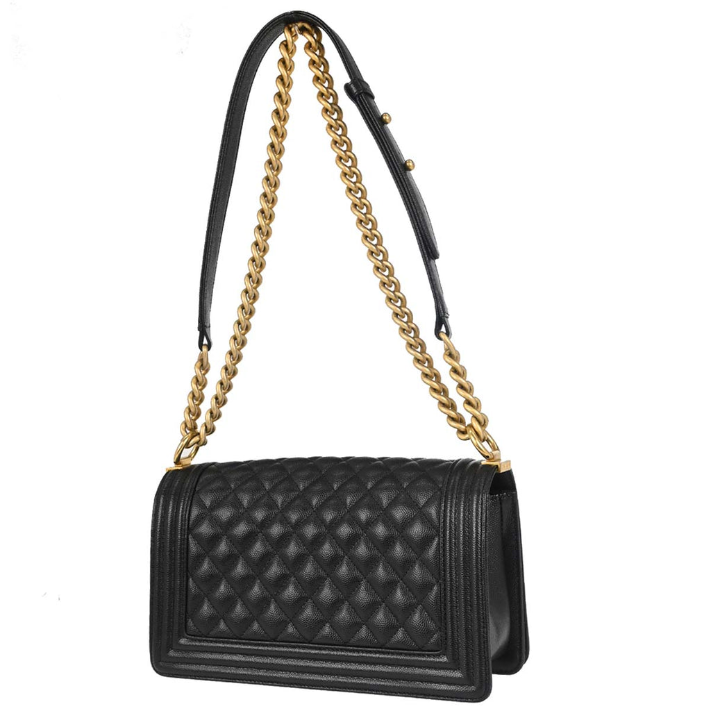 Boy Chanel Black Caviar Skin Medium Chain Shoulder Bag