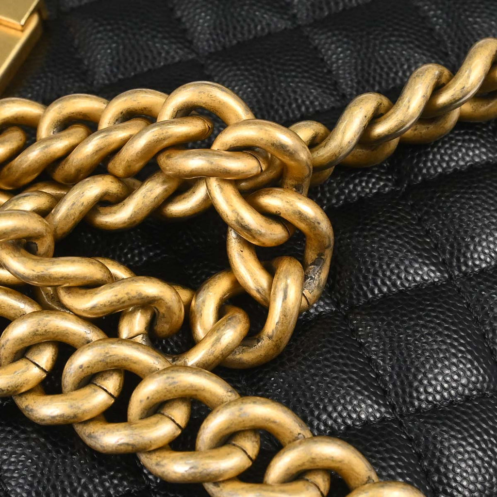 Boy Chanel Black Caviar Skin Medium Chain Shoulder Bag